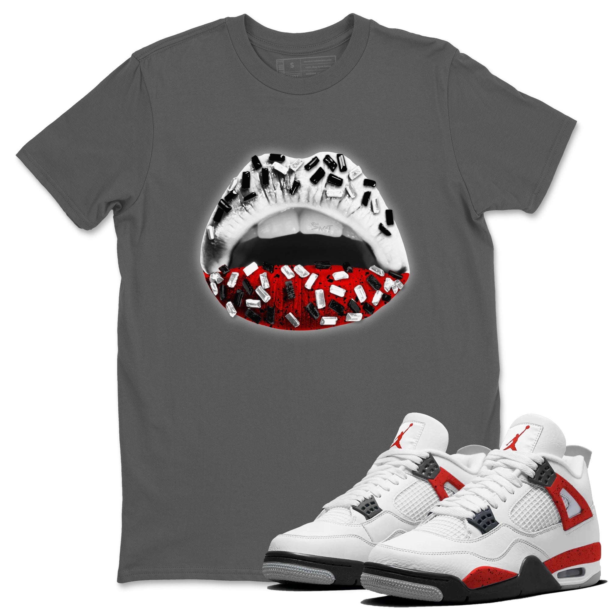Lips Jewel Unisex Tops - Air Jordan 4 Red Cement