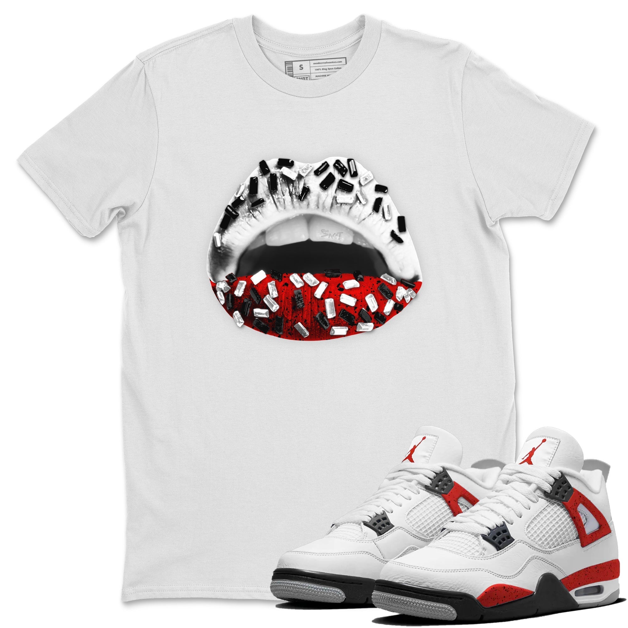 Lips Jewel Unisex Tops - Air Jordan 4 Red Cement
