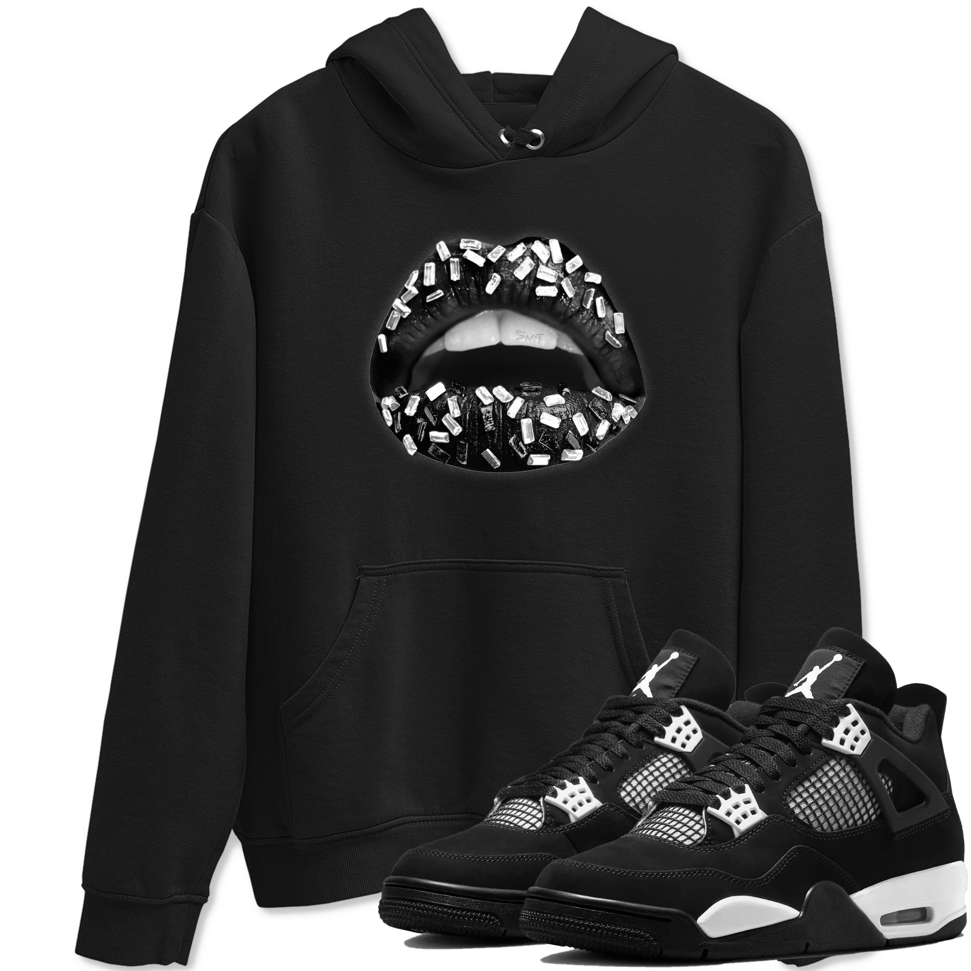 Lips Jewel snkmatch Tees - Air Jordan 4 White Thunder