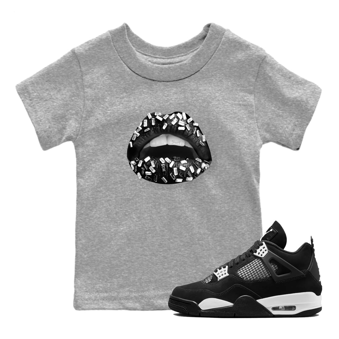 Lips Jewel snkmatch Tees Kids - Air Jordan 4 White Thunder