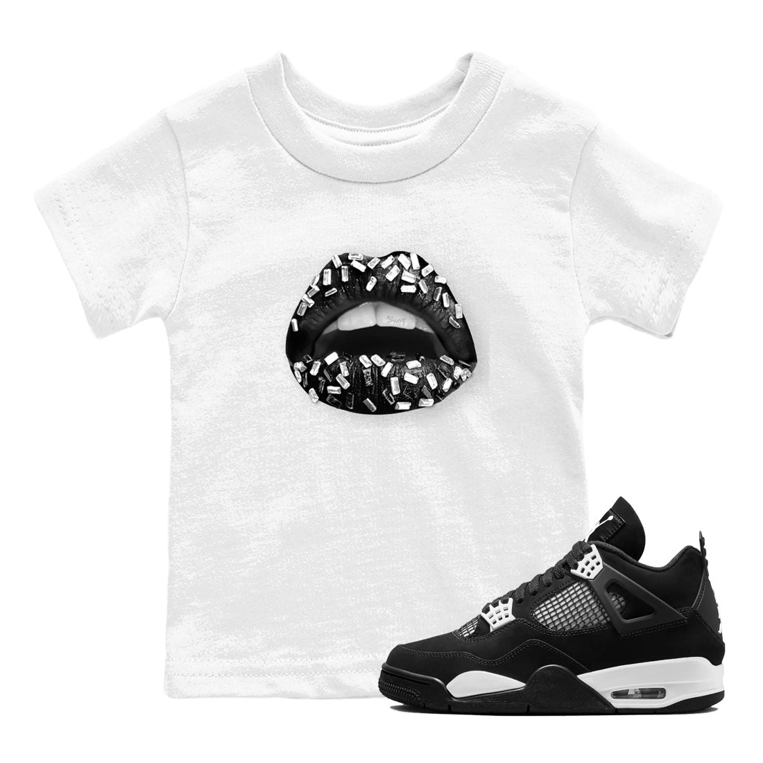 Lips Jewel snkmatch Tees Kids - Air Jordan 4 White Thunder