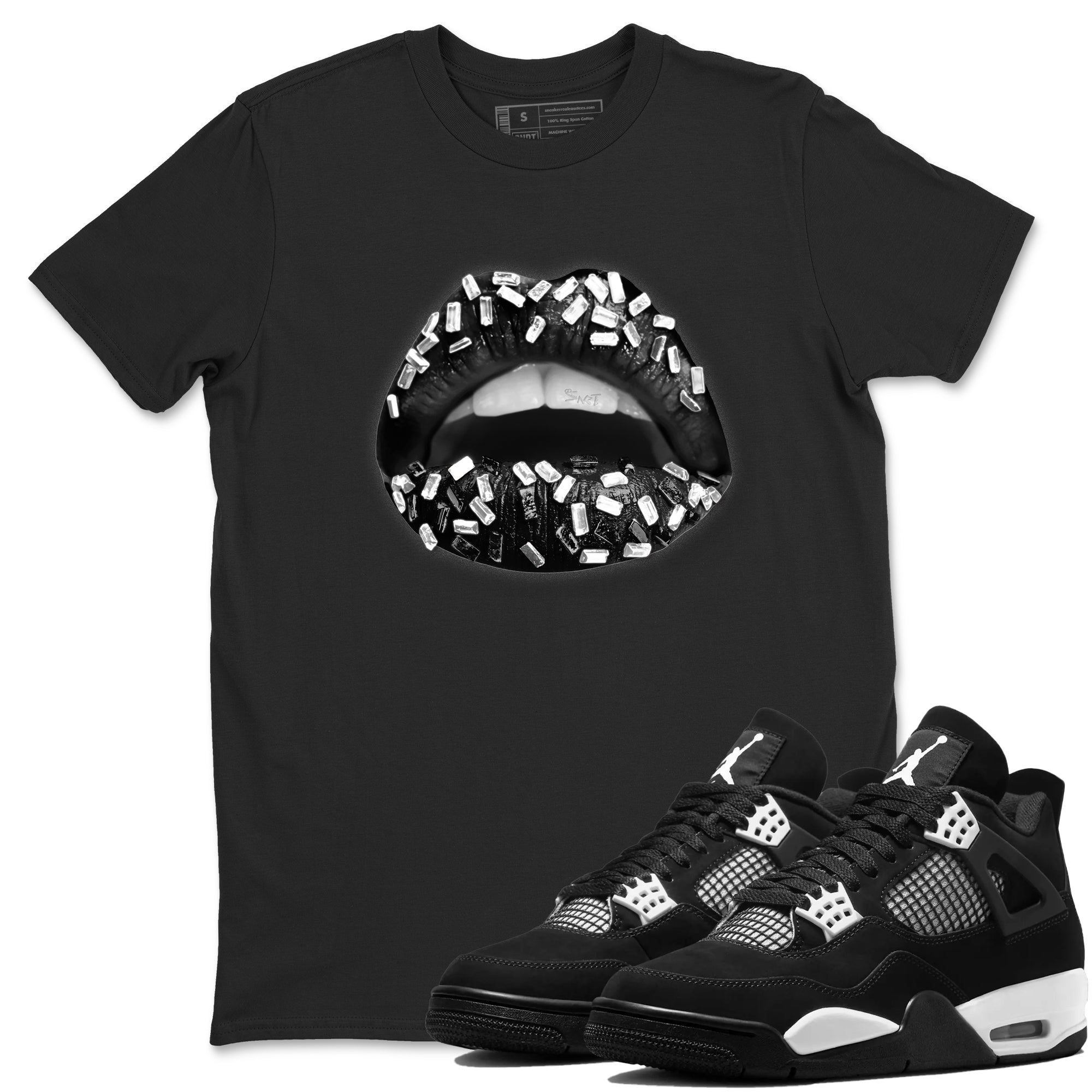 Lips Jewel snkmatch Tees - Air Jordan 4 White Thunder
