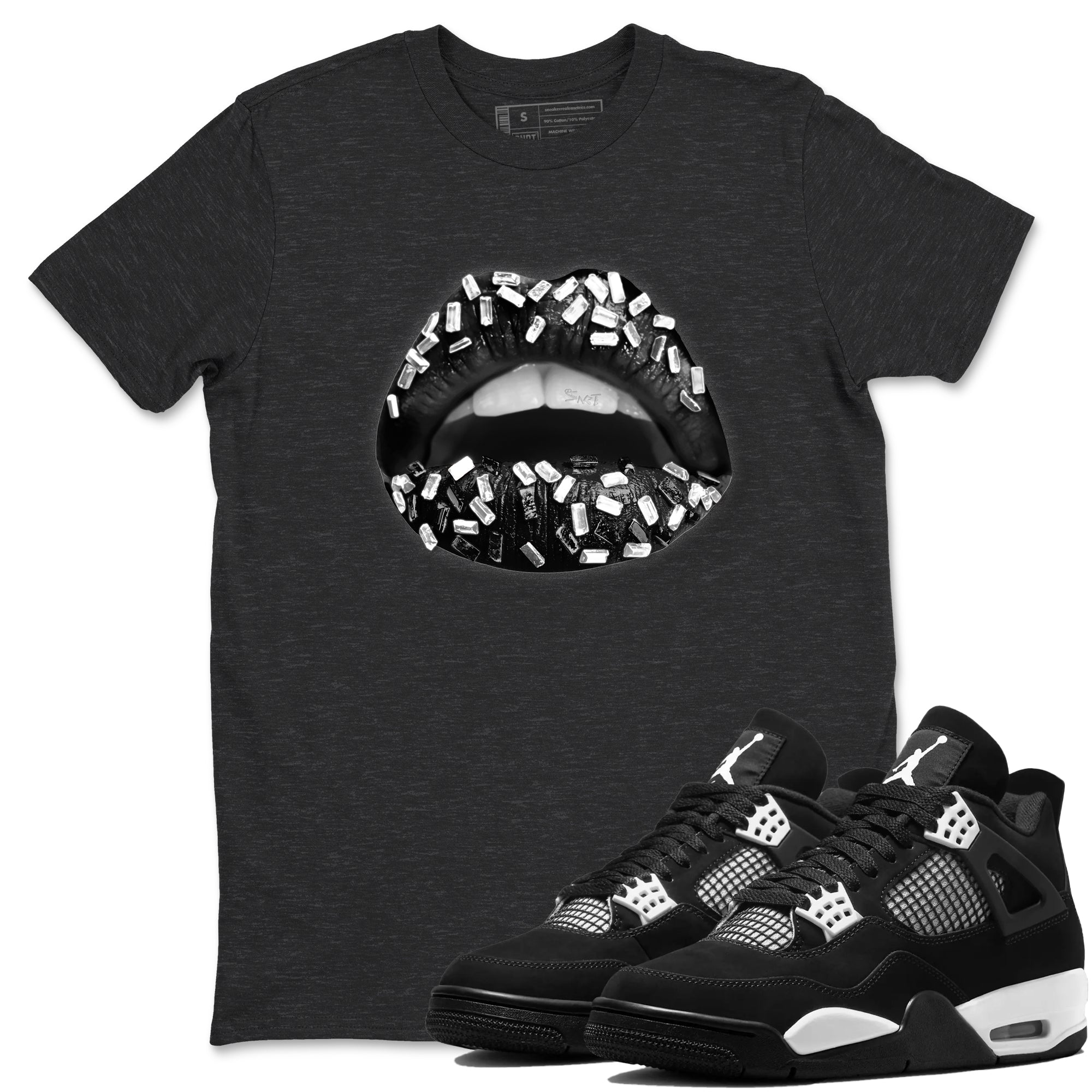 Lips Jewel snkmatch Tees - Air Jordan 4 White Thunder