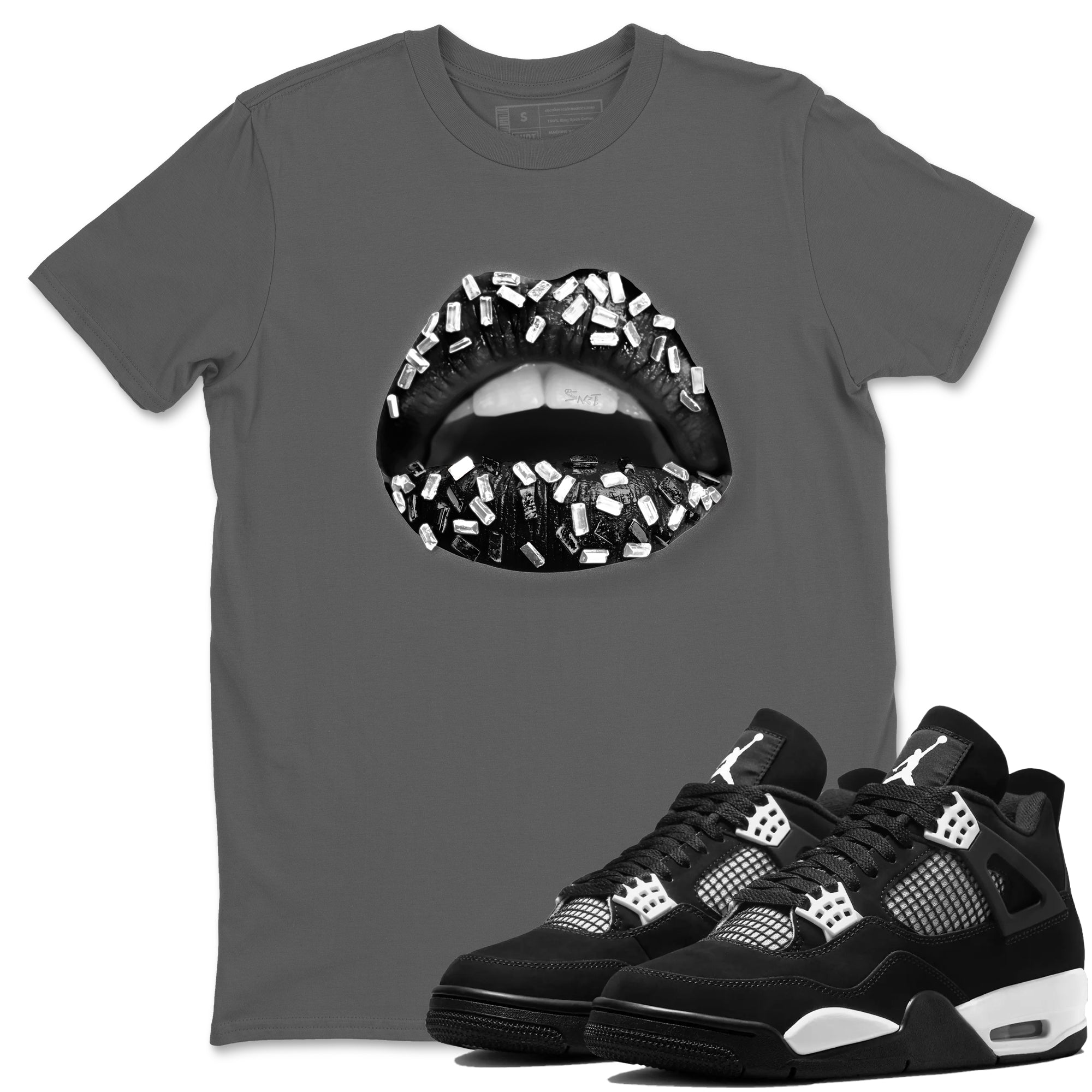 Lips Jewel snkmatch Tees - Air Jordan 4 White Thunder