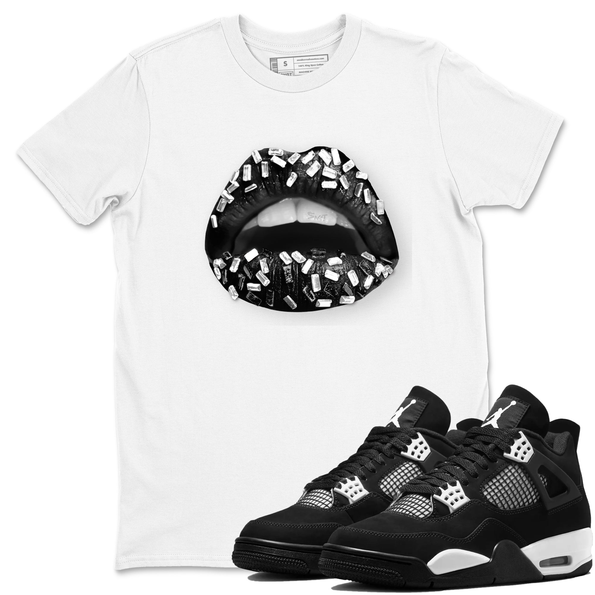 Lips Jewel snkmatch Tees - Air Jordan 4 White Thunder