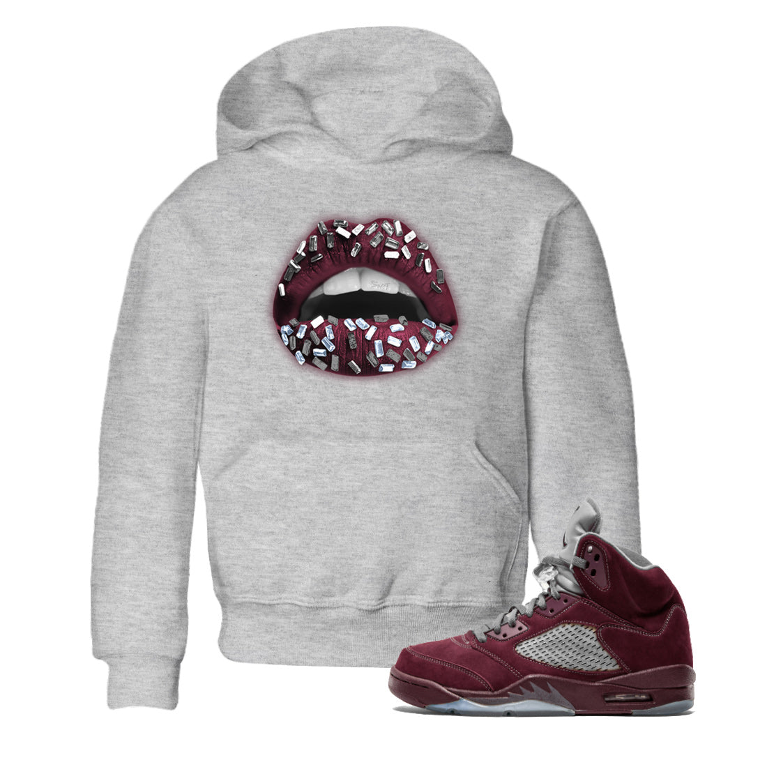 Lips Jewel Kids Tops - Air Jordan 5 Burgundy