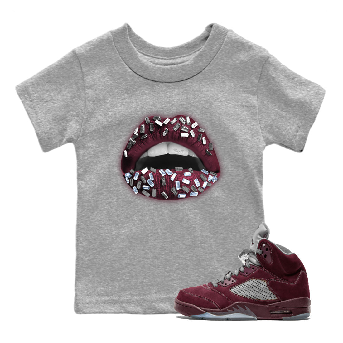 Lips Jewel Kids Tops - Air Jordan 5 Burgundy