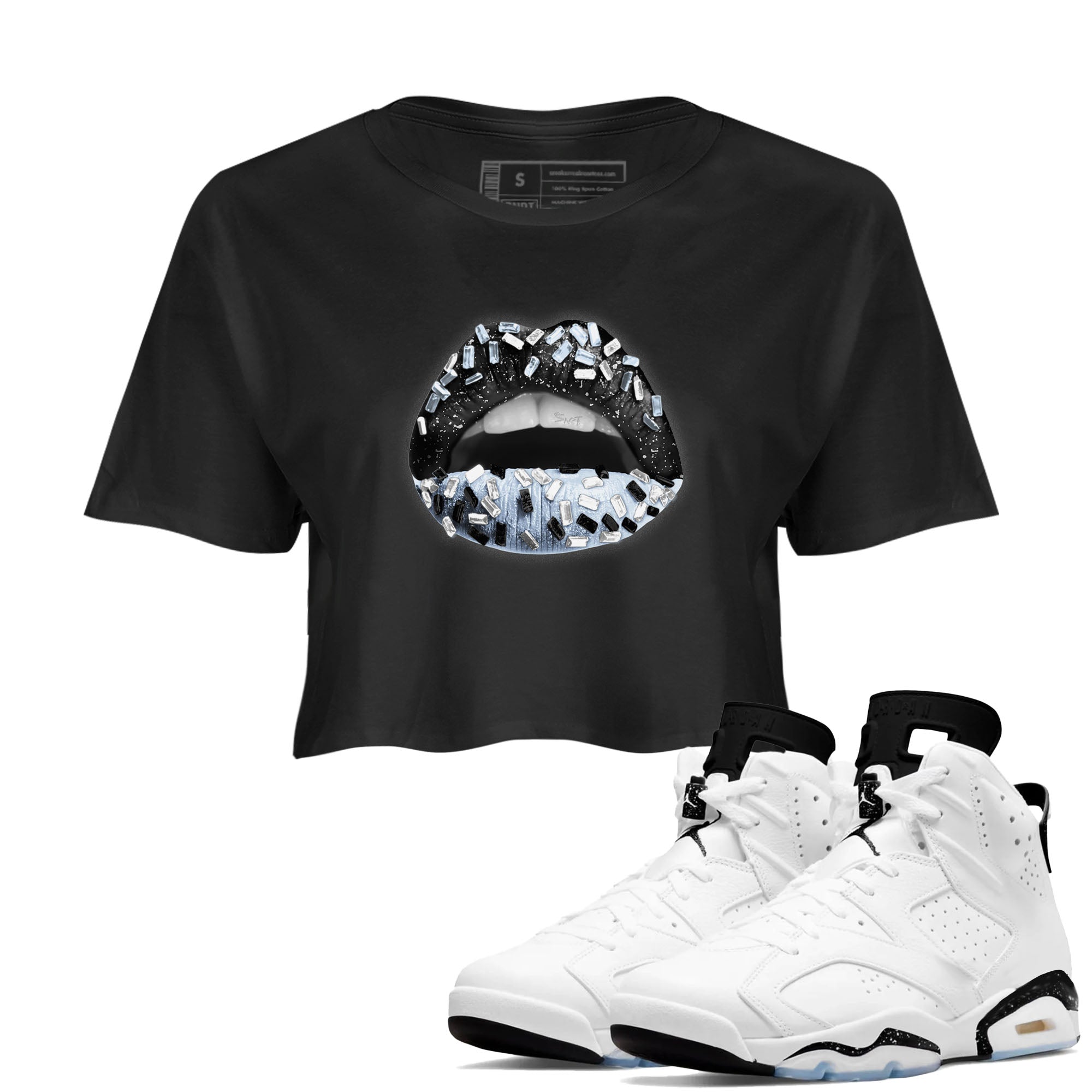 Lips Jewel snkmatch Women's Top - Air Jordan 6 White Black