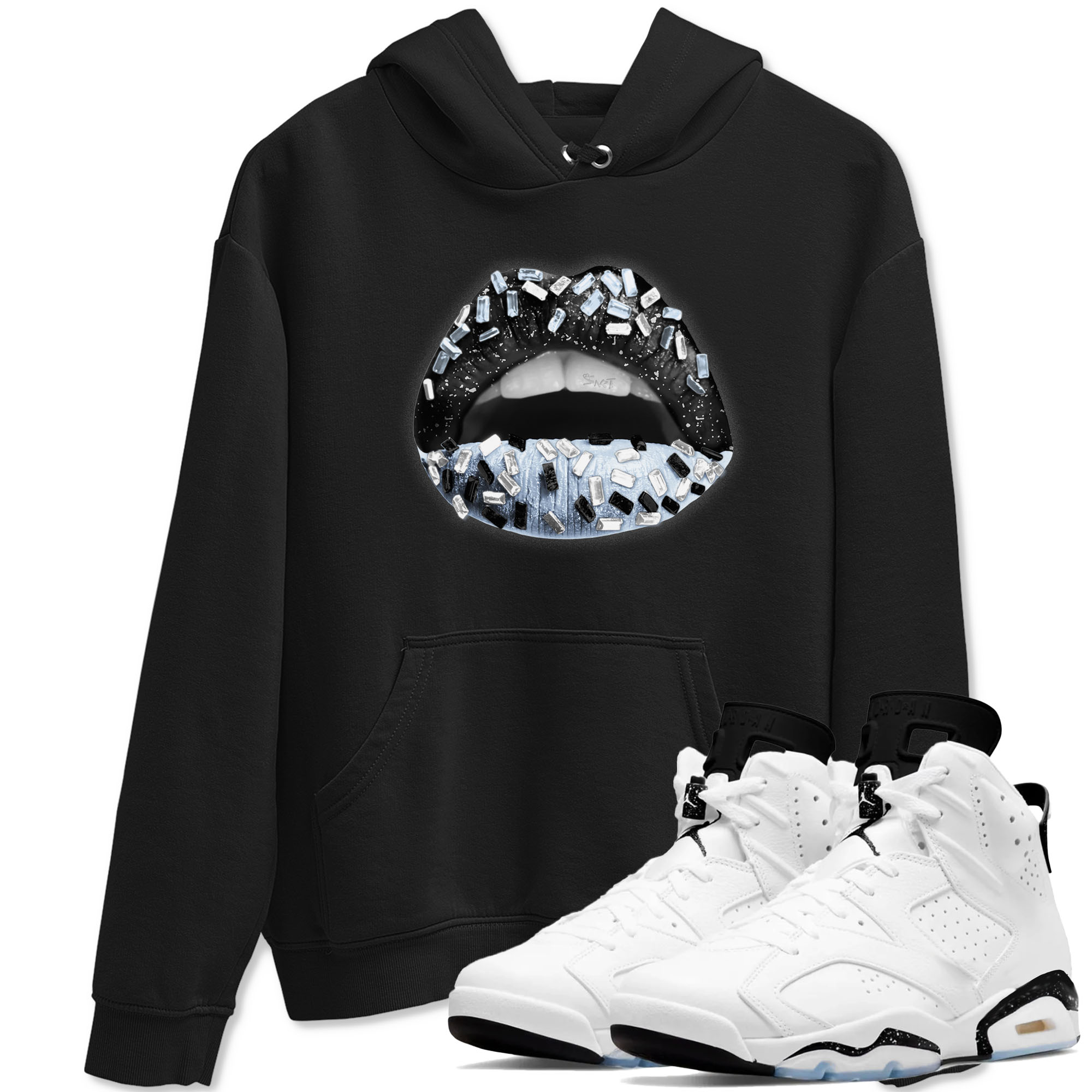 Lips Jewel snkmatch Tees - Air Jordan 6 White Black