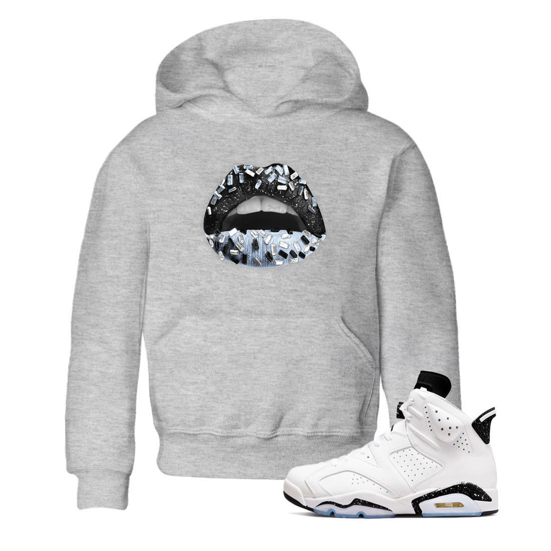 Lips Jewel snkmatch Tees Kids - Air Jordan 6 White Black