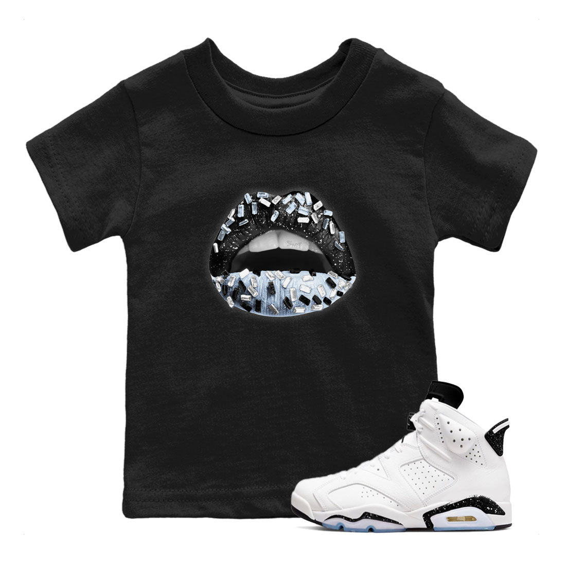 Lips Jewel snkmatch Tees Kids - Air Jordan 6 White Black