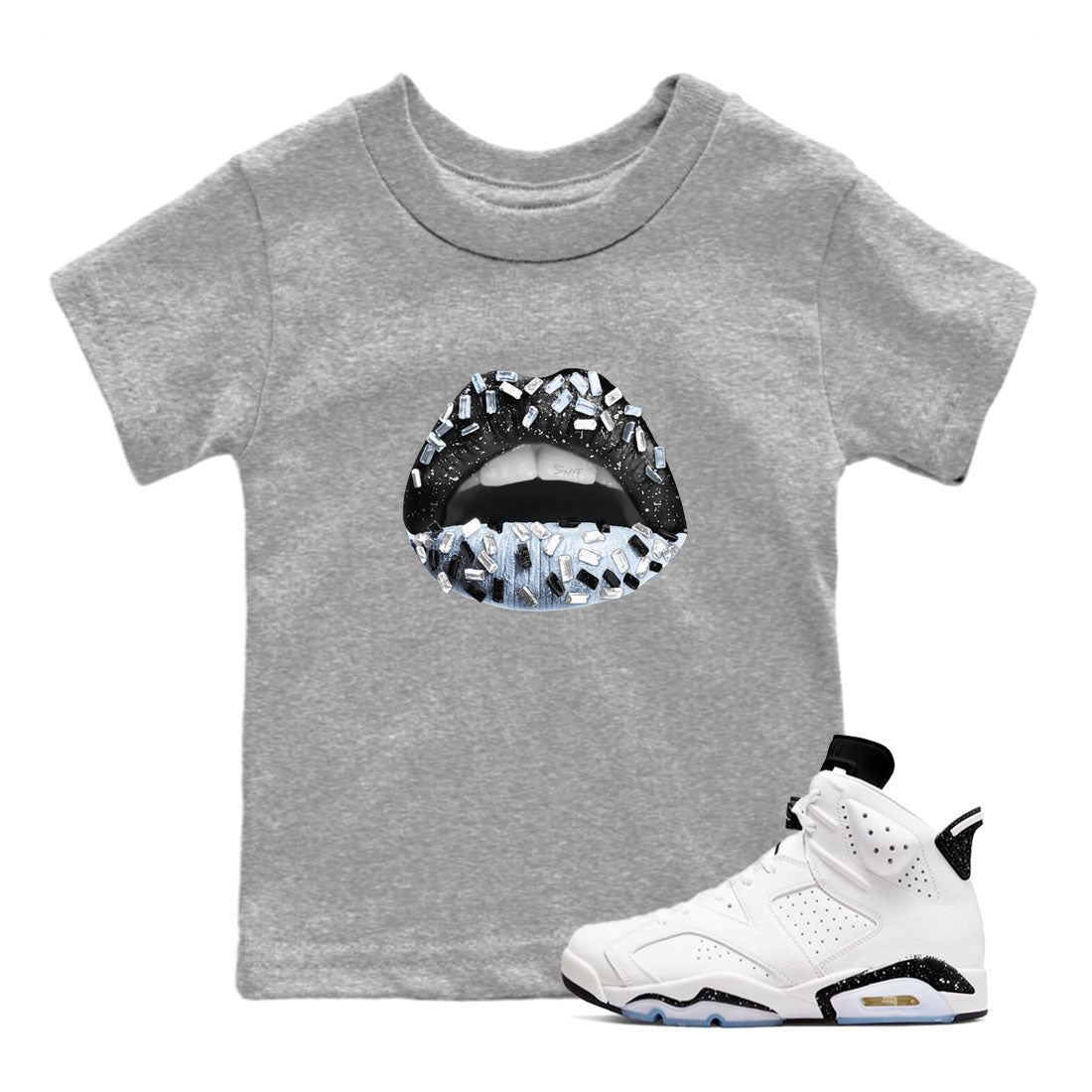 Lips Jewel snkmatch Tees Kids - Air Jordan 6 White Black
