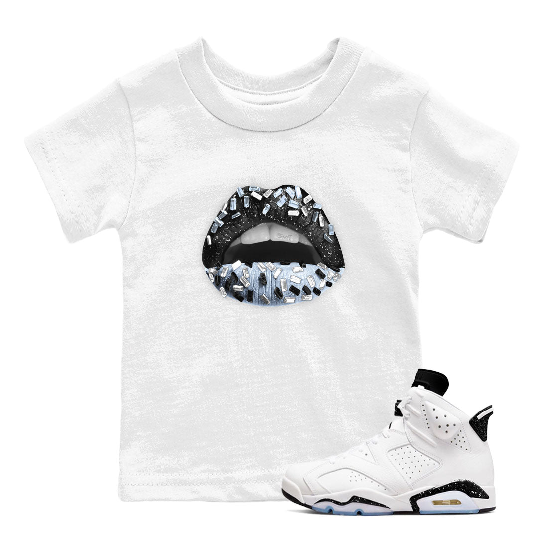 Lips Jewel snkmatch Tees Kids - Air Jordan 6 White Black