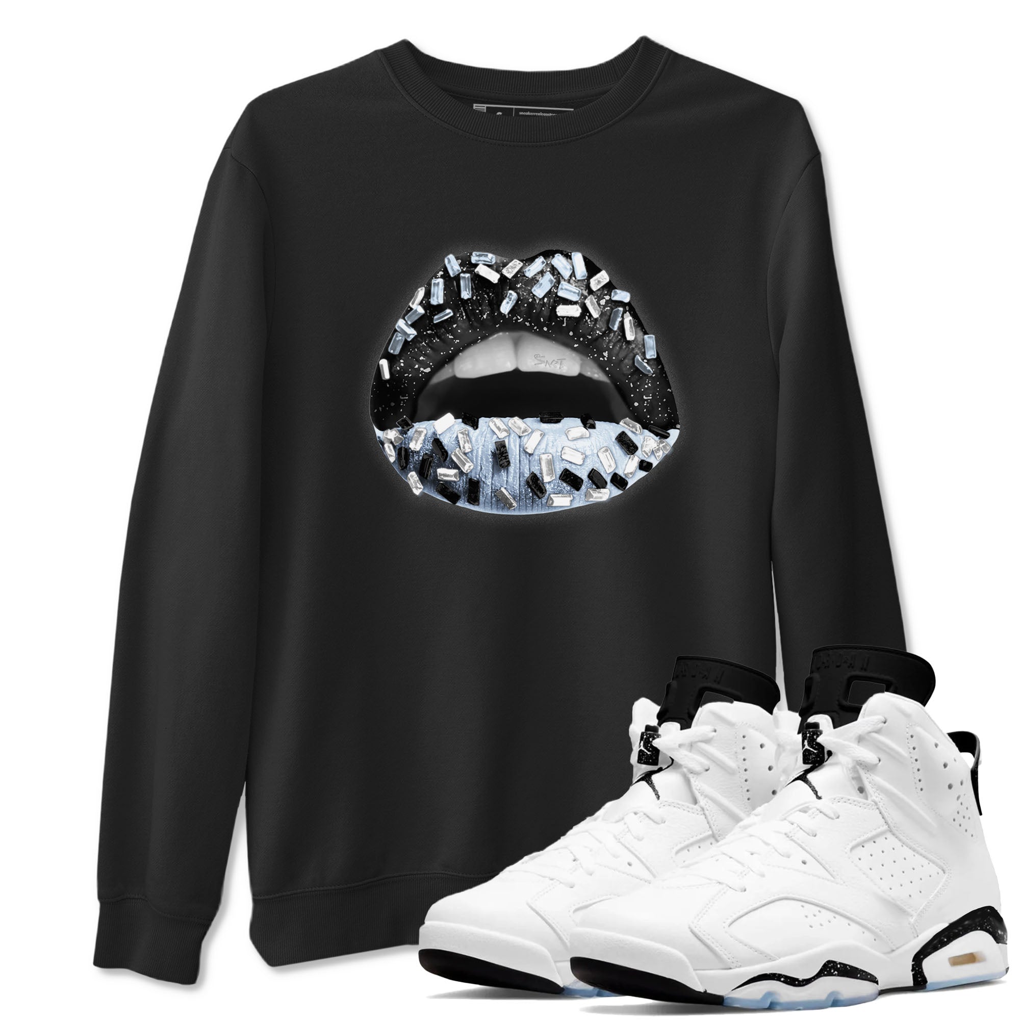 Lips Jewel snkmatch Tees - Air Jordan 6 White Black