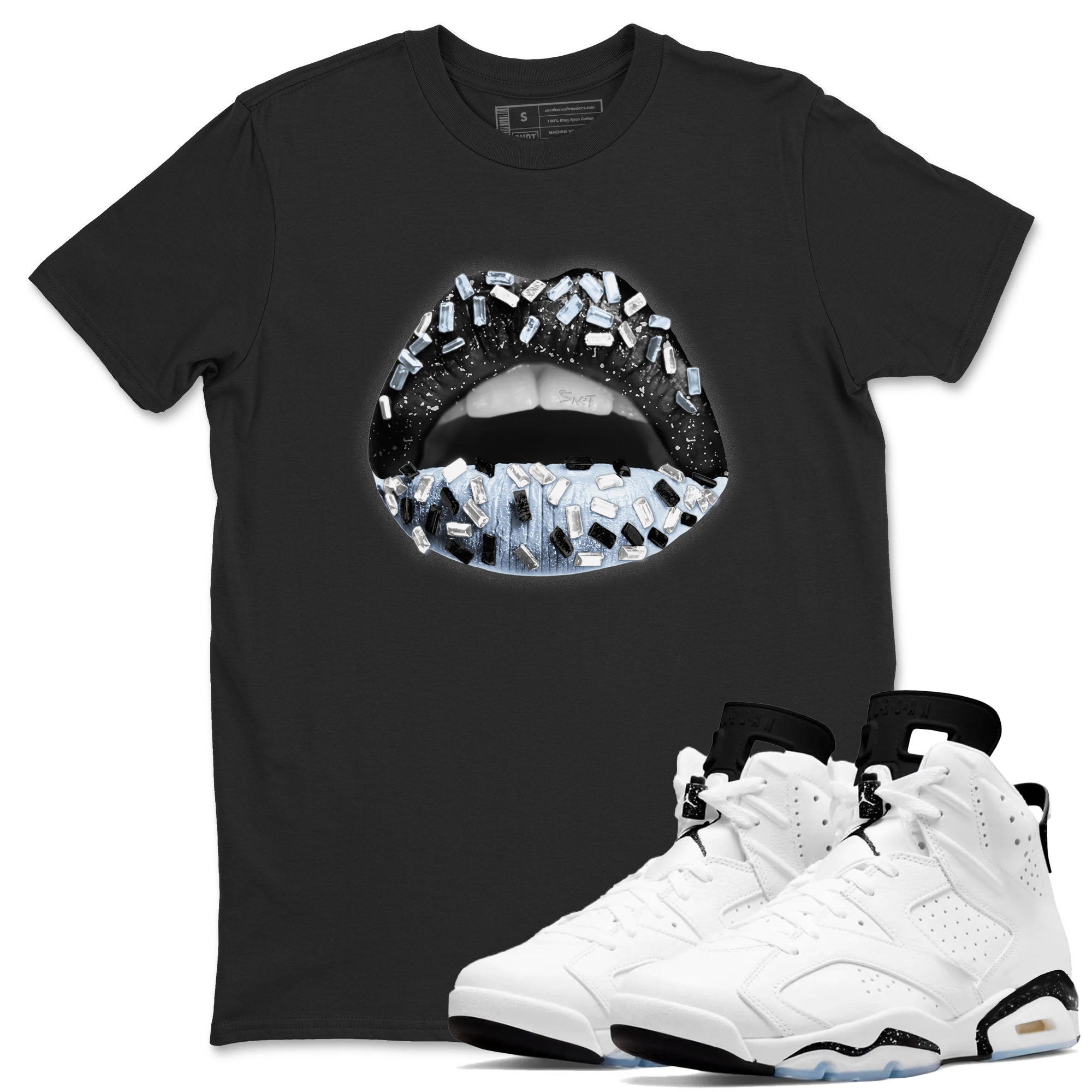Lips Jewel snkmatch Tees - Air Jordan 6 White Black