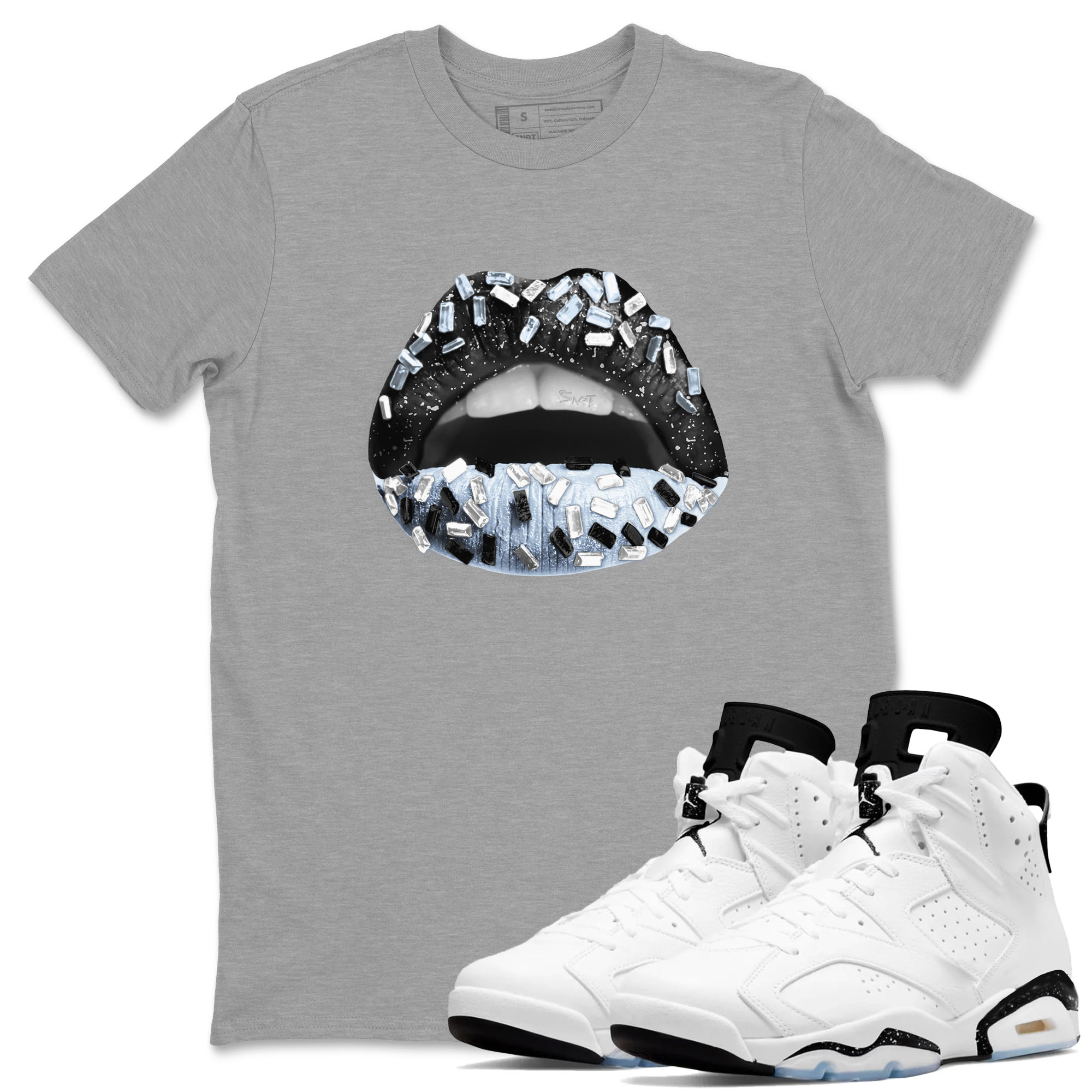 Lips Jewel snkmatch Tees - Air Jordan 6 White Black