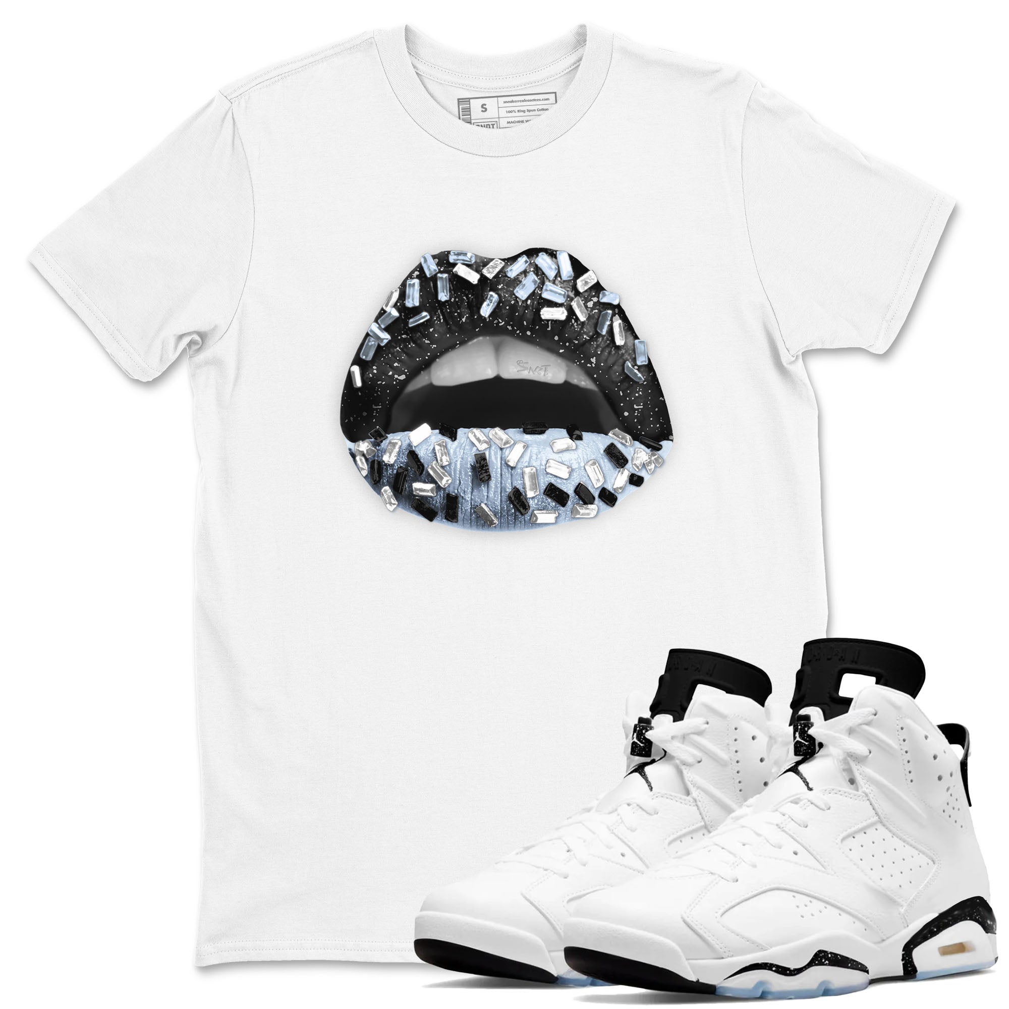 Lips Jewel snkmatch Tees - Air Jordan 6 White Black