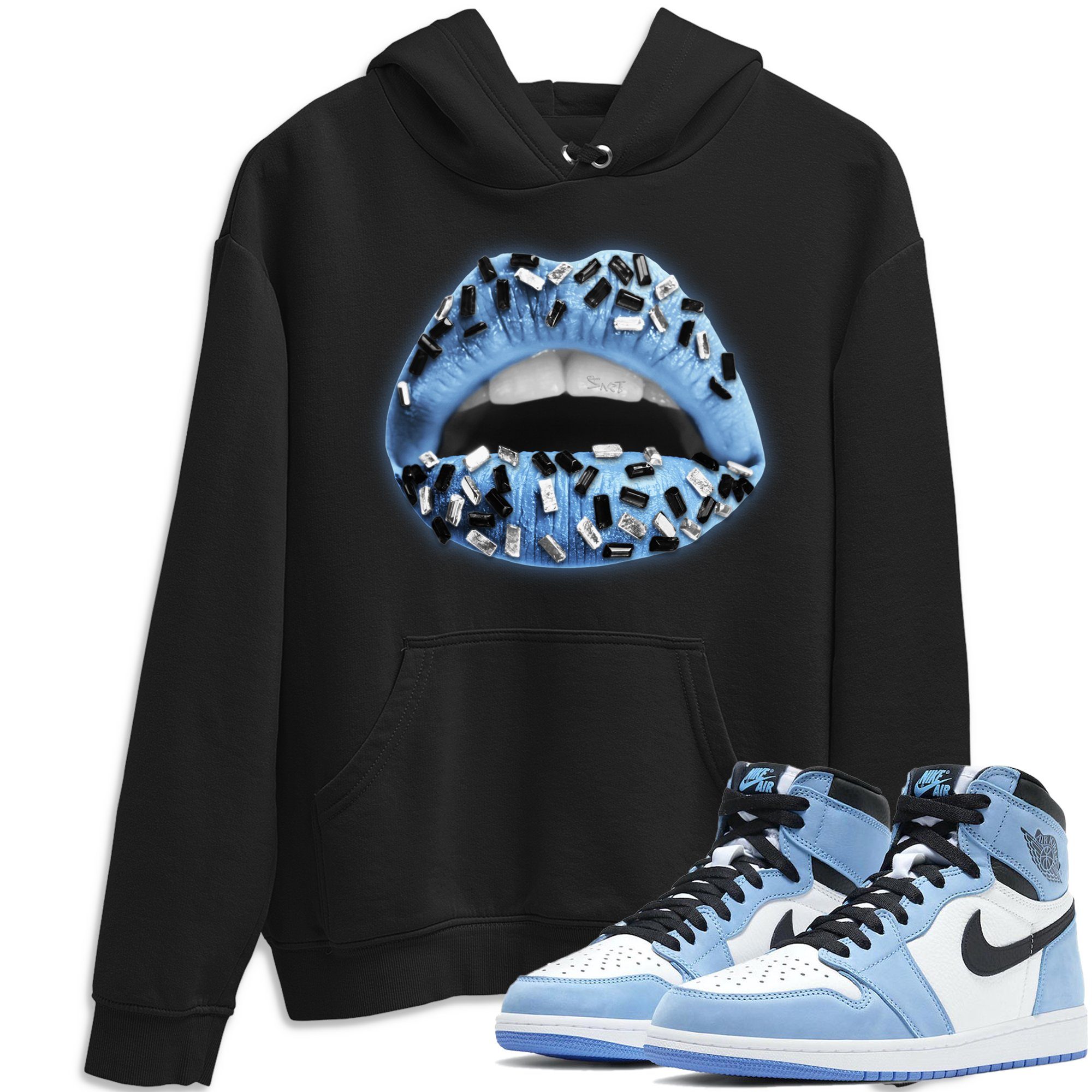 Lips Jewel Unisex Tops - Air Jordan 1 University Blue