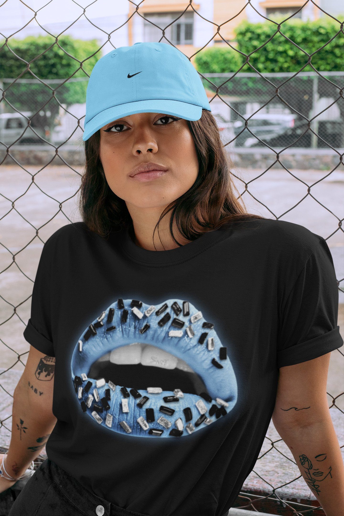 Lips Jewel Unisex Tops - Air Jordan 1 University Blue