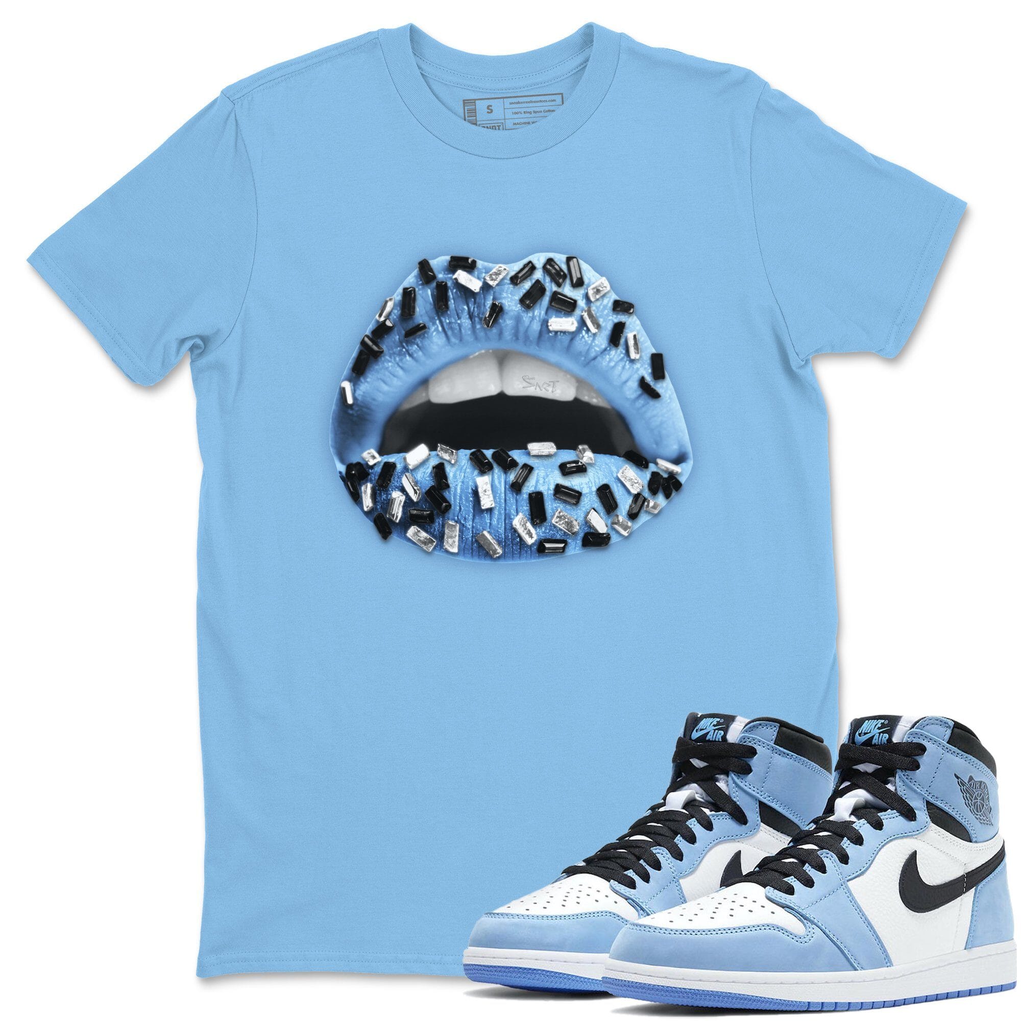 Lips Jewel Unisex Tops - Air Jordan 1 University Blue