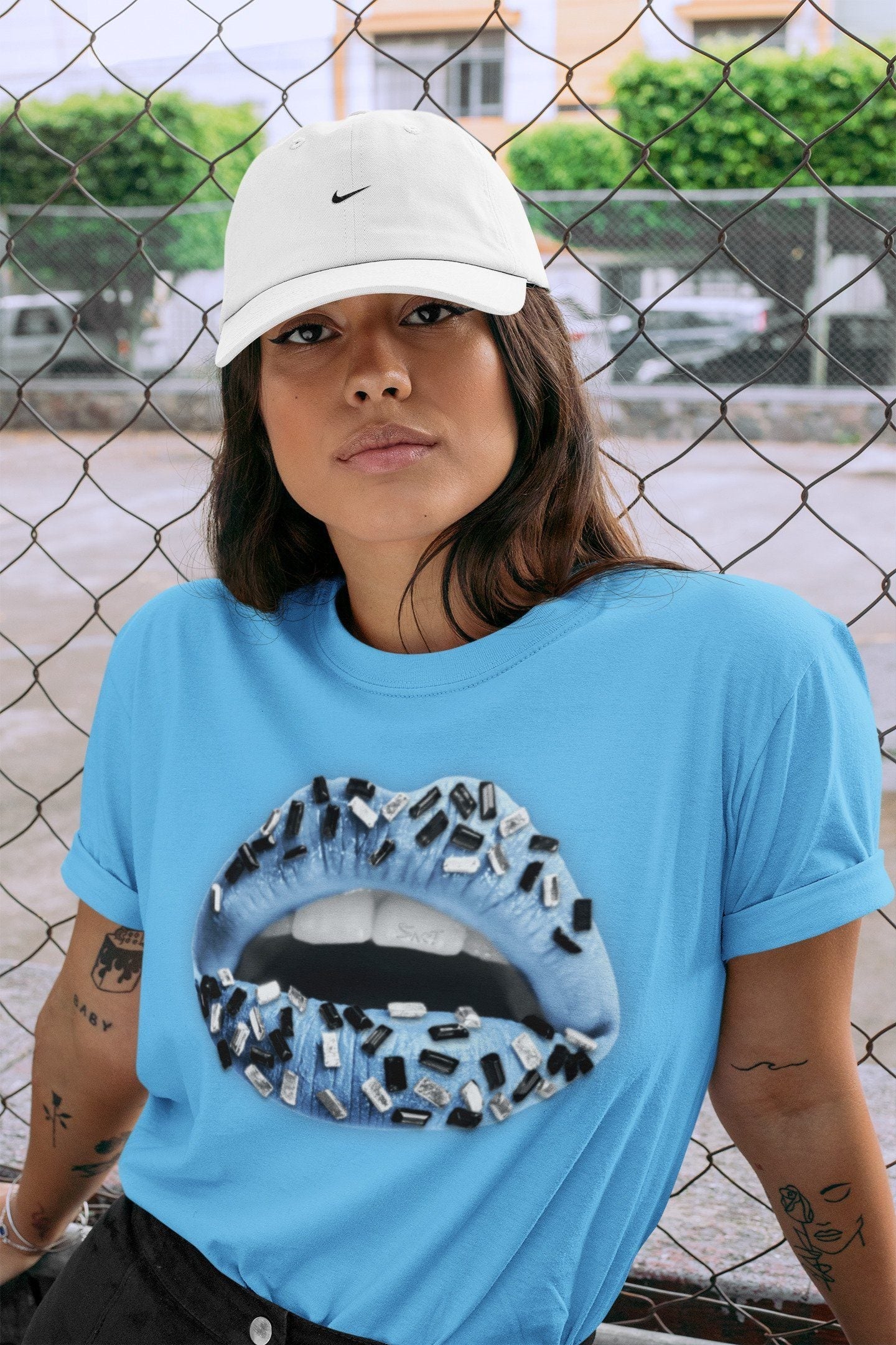 Lips Jewel Unisex Tops - Air Jordan 1 University Blue