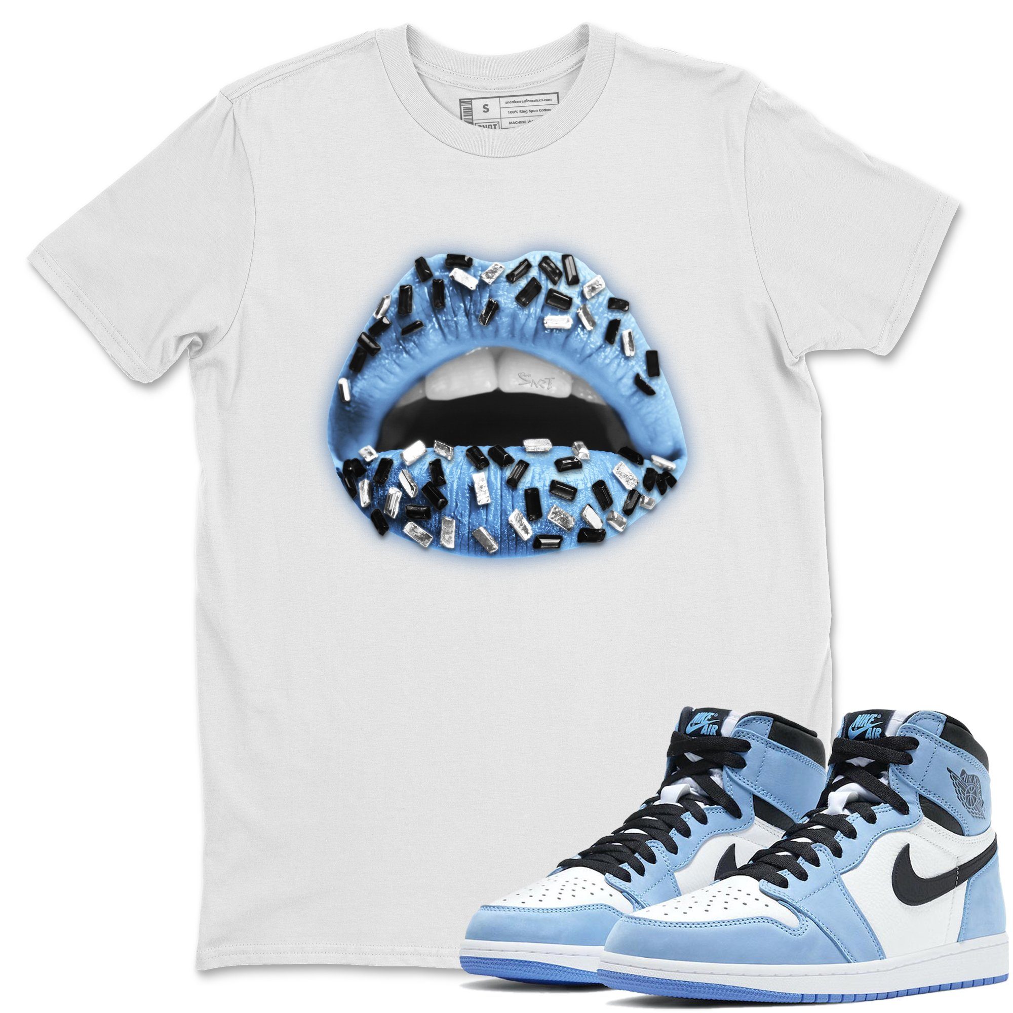 Lips Jewel Unisex Tops - Air Jordan 1 University Blue