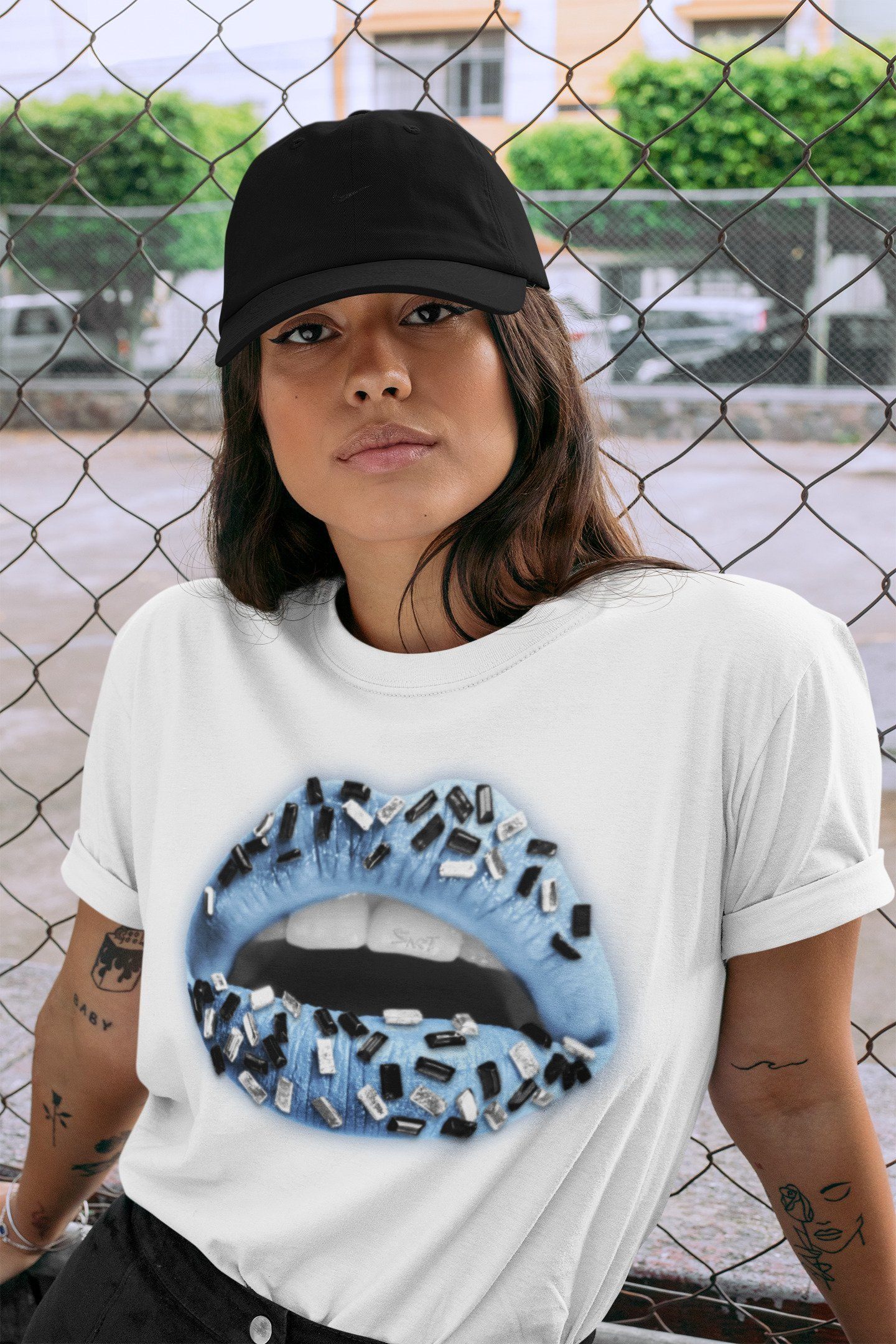 Lips Jewel Unisex Tops - Air Jordan 1 University Blue