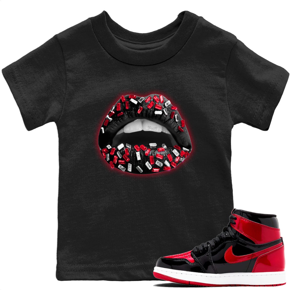 Lips Jewel Kids Tops - Air Jordan 1 Bred Patent