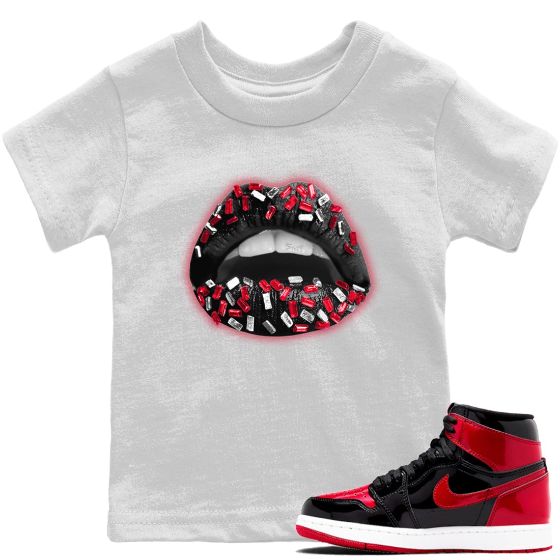 Lips Jewel Kids Tops - Air Jordan 1 Bred Patent
