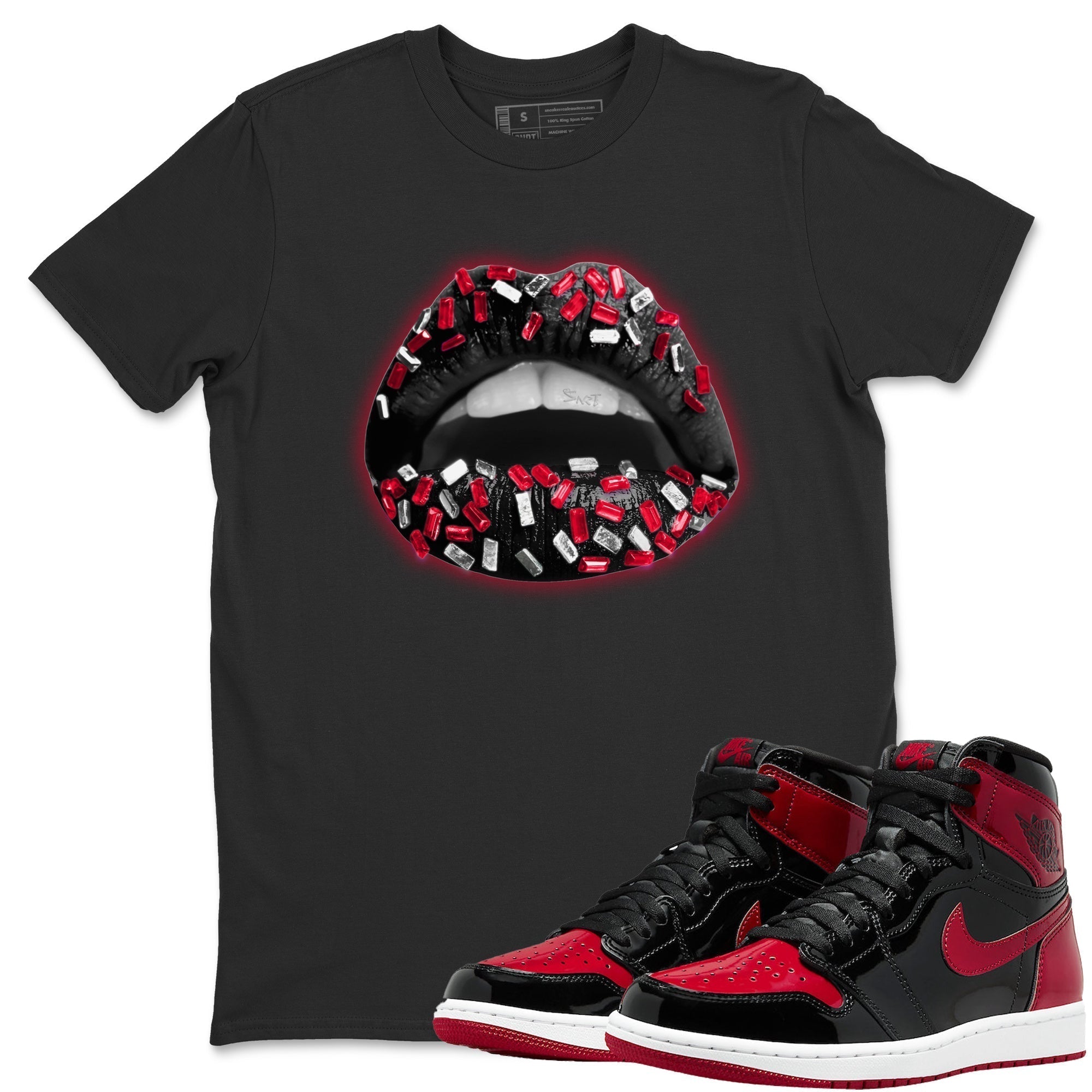 Lips Jewel Unisex Tops - Air Jordan 1 Bred Patent