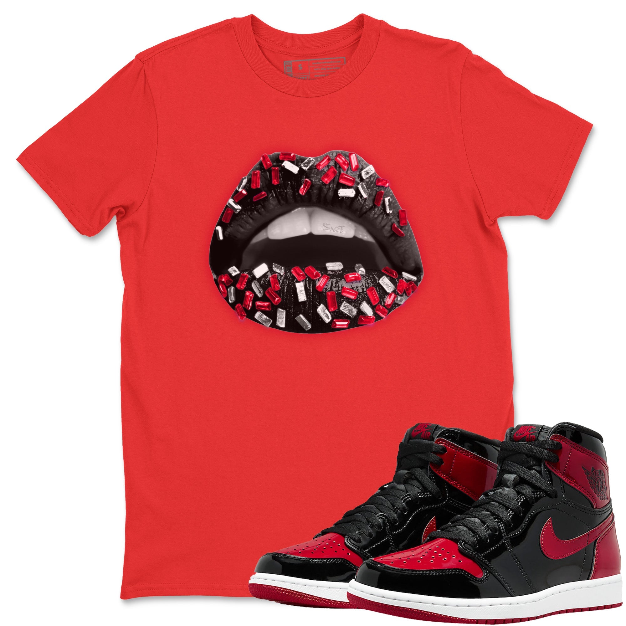 Lips Jewel Unisex Tops - Air Jordan 1 Bred Patent