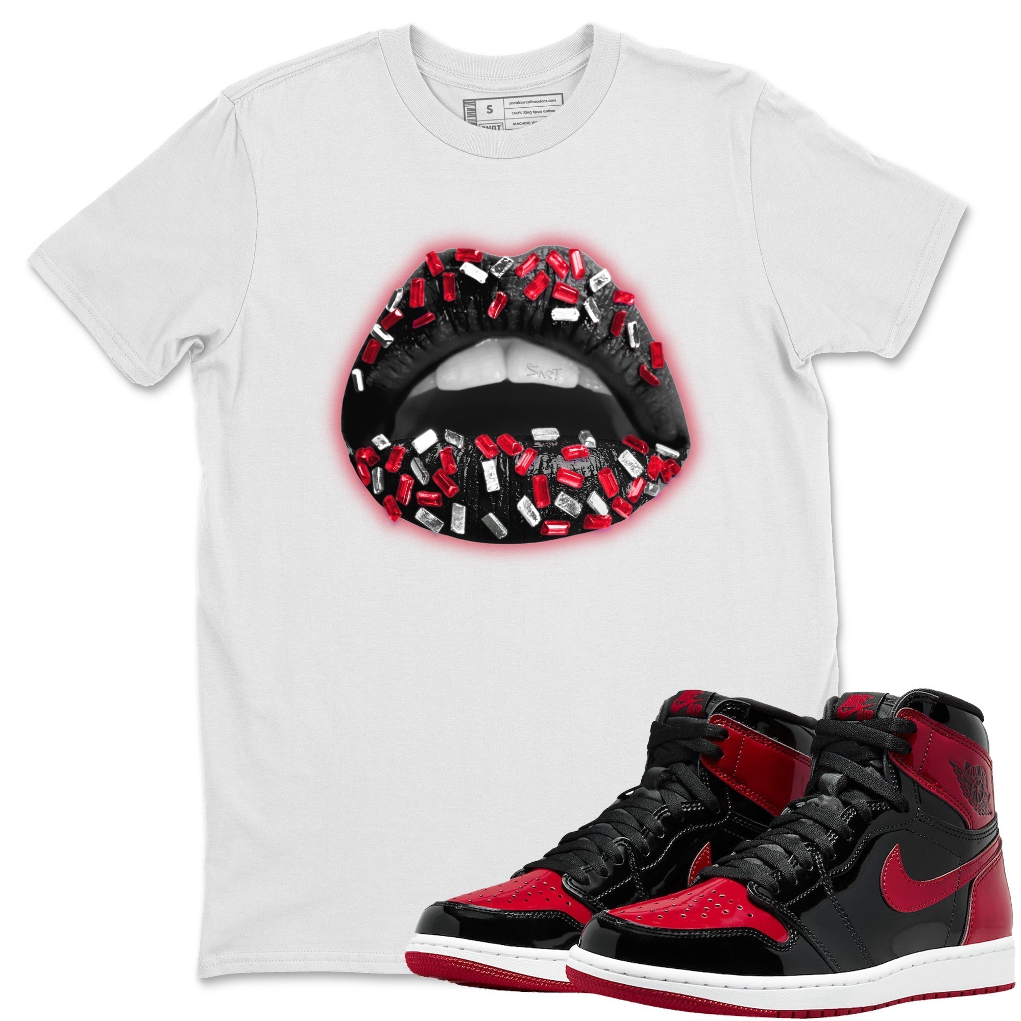 Lips Jewel Unisex Tops - Air Jordan 1 Bred Patent