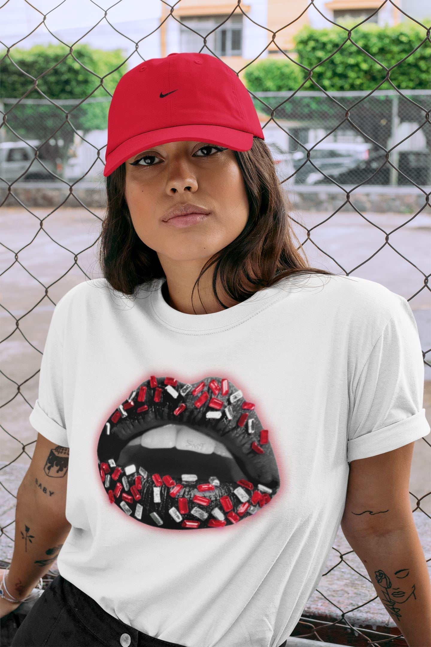 Lips Jewel Unisex Tops - Air Jordan 1 Bred Patent