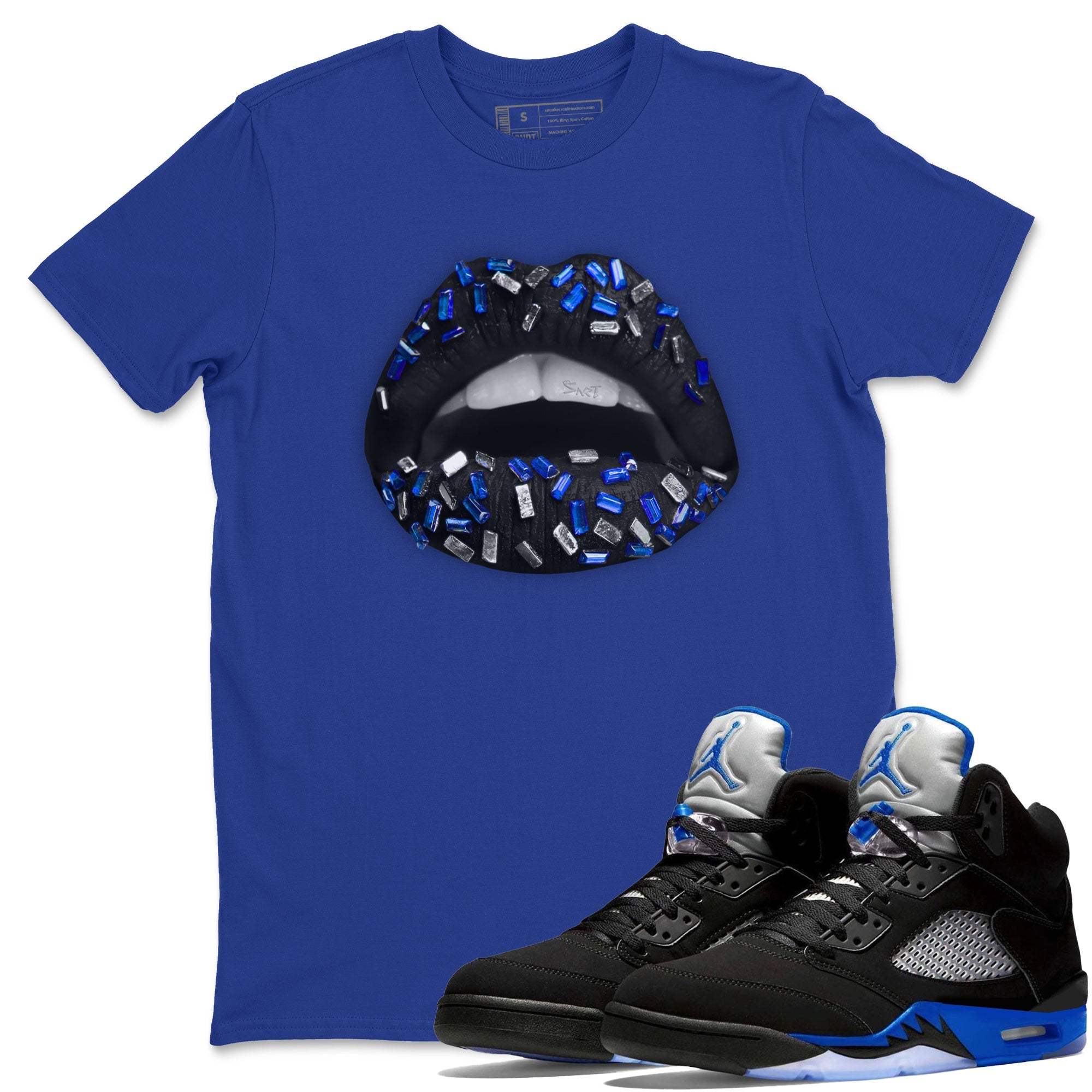 Lips Jewel Unisex Tops - Air Jordan 5 Racer Blue