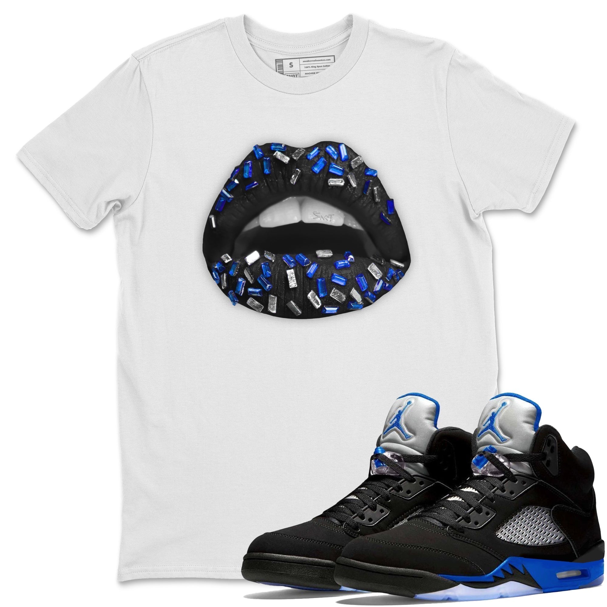 Lips Jewel Unisex Tops - Air Jordan 5 Racer Blue