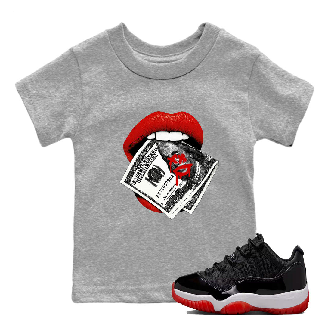 Lips Money snkmatch Tees Kids - Air Jordan 11 Bred