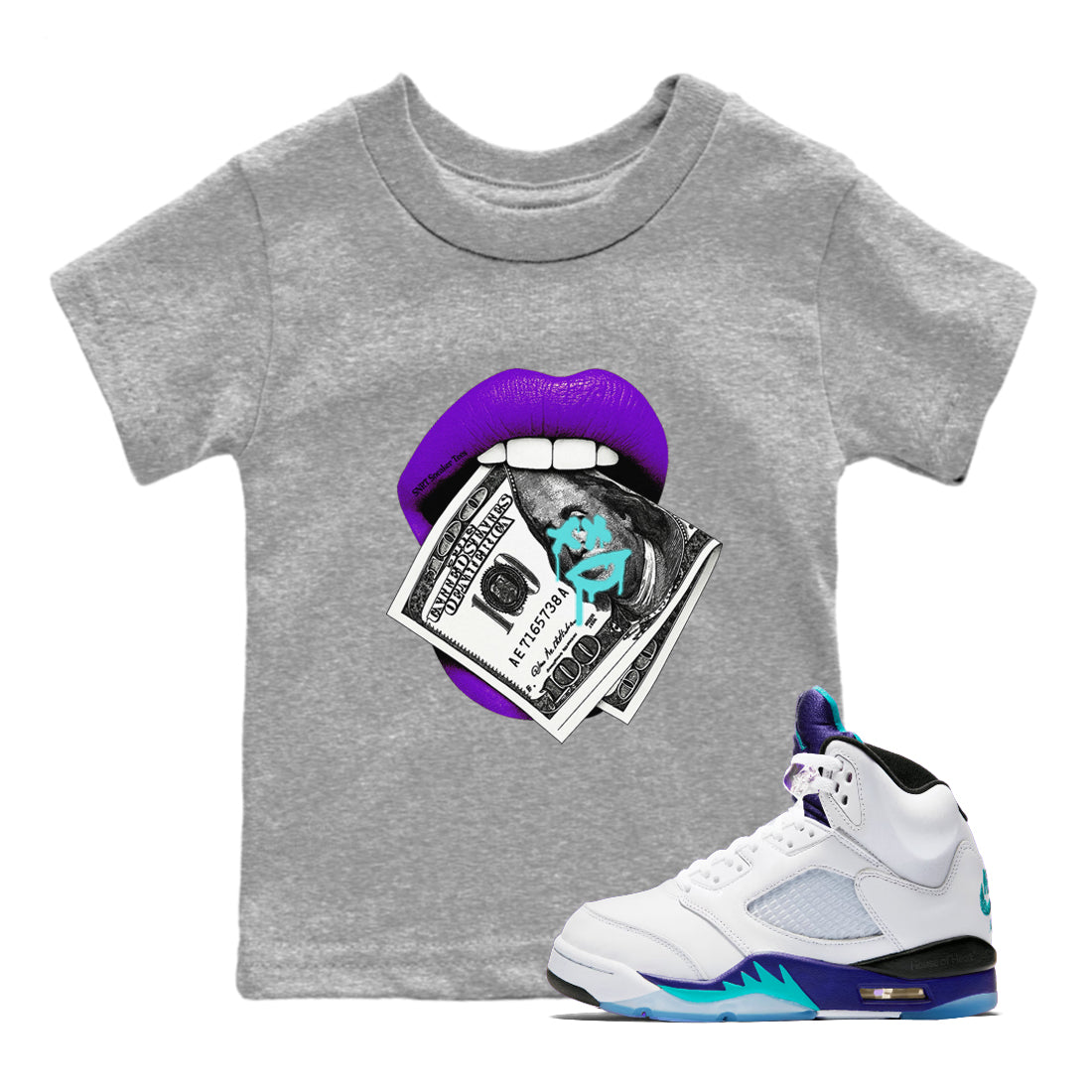 Lips Money snkmatch Tees Kids - Air Jordan 5 Grape