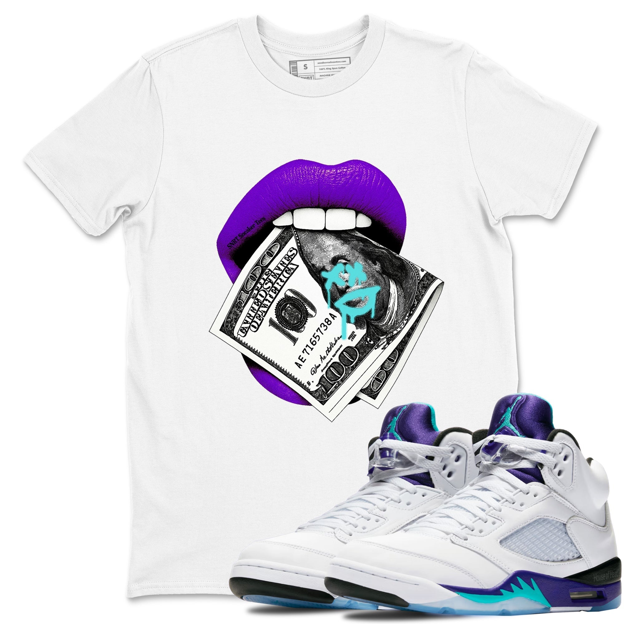 Lips Money snkmatch Tees - Air Jordan 5 Grape