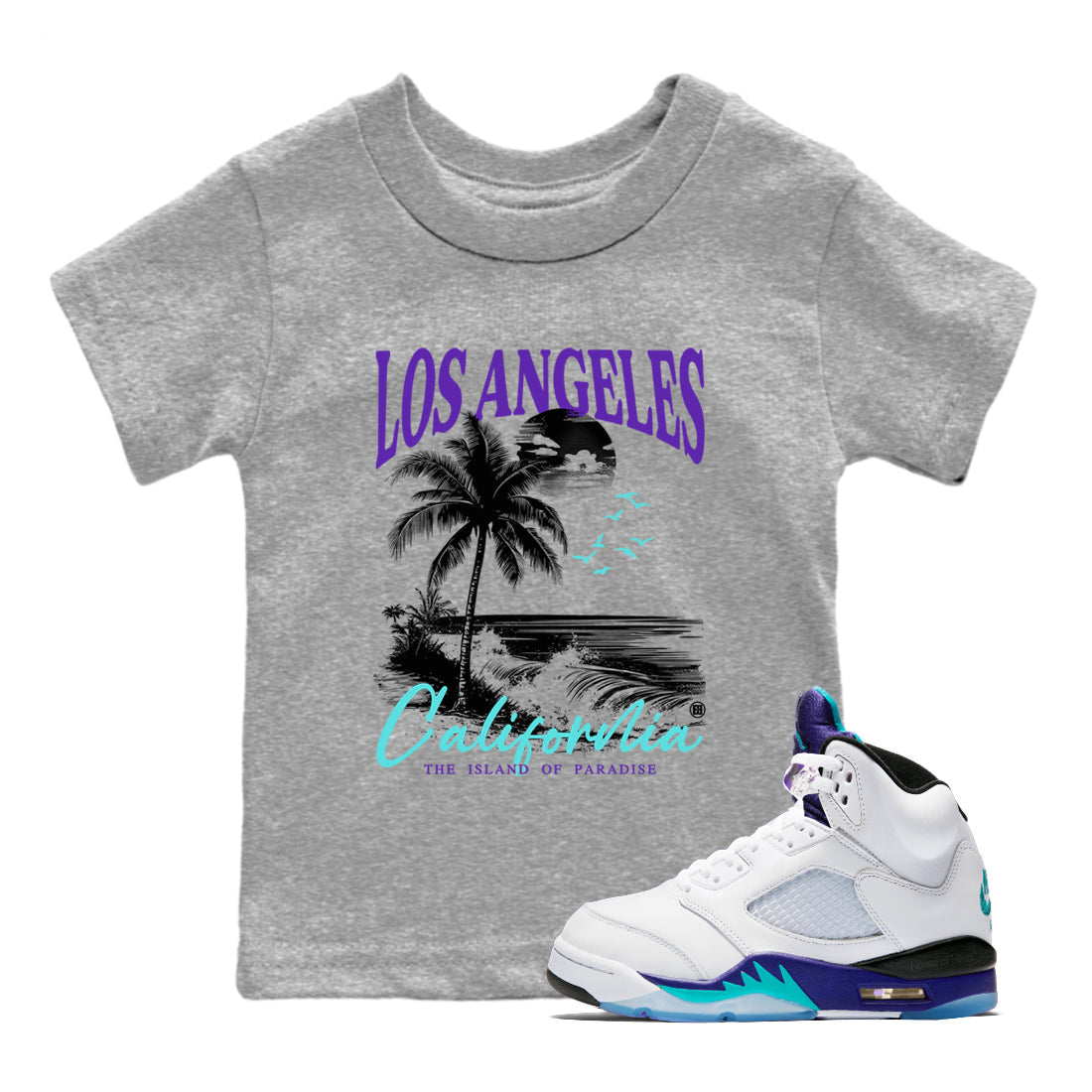 Los Angeles California snkmatch Tees Kids - Air Jordan 5 Grape