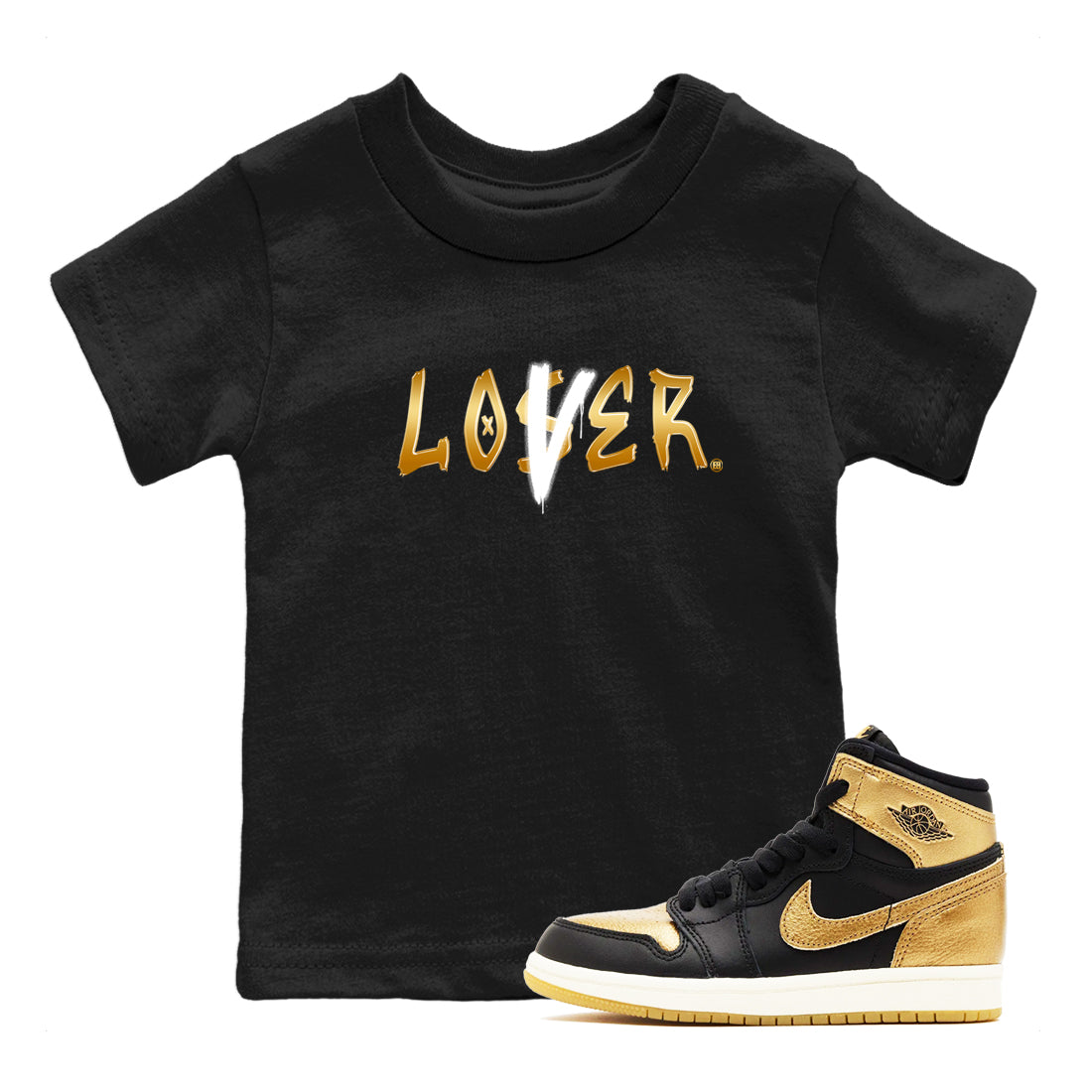 Loser Lover snkmatch Tees Kids - Air Jordan 1 Black Metallic Gold