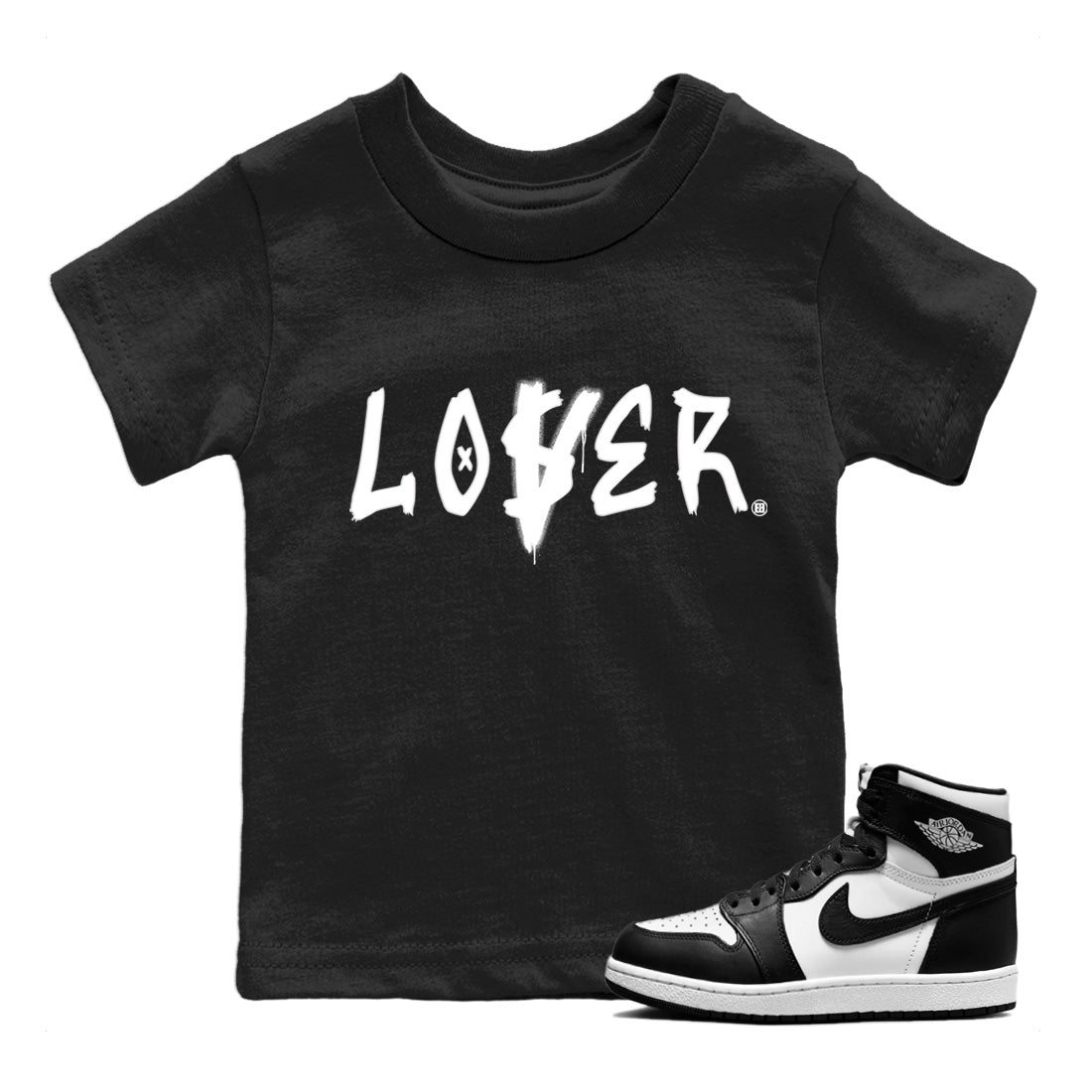 Loser Lover Kids Tops - Air Jordan 1 Black White