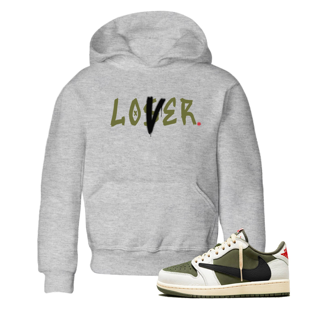 Loser Lover snkmatch Tees Kids - Air Jordan 1 Travis Scott Medium Olive