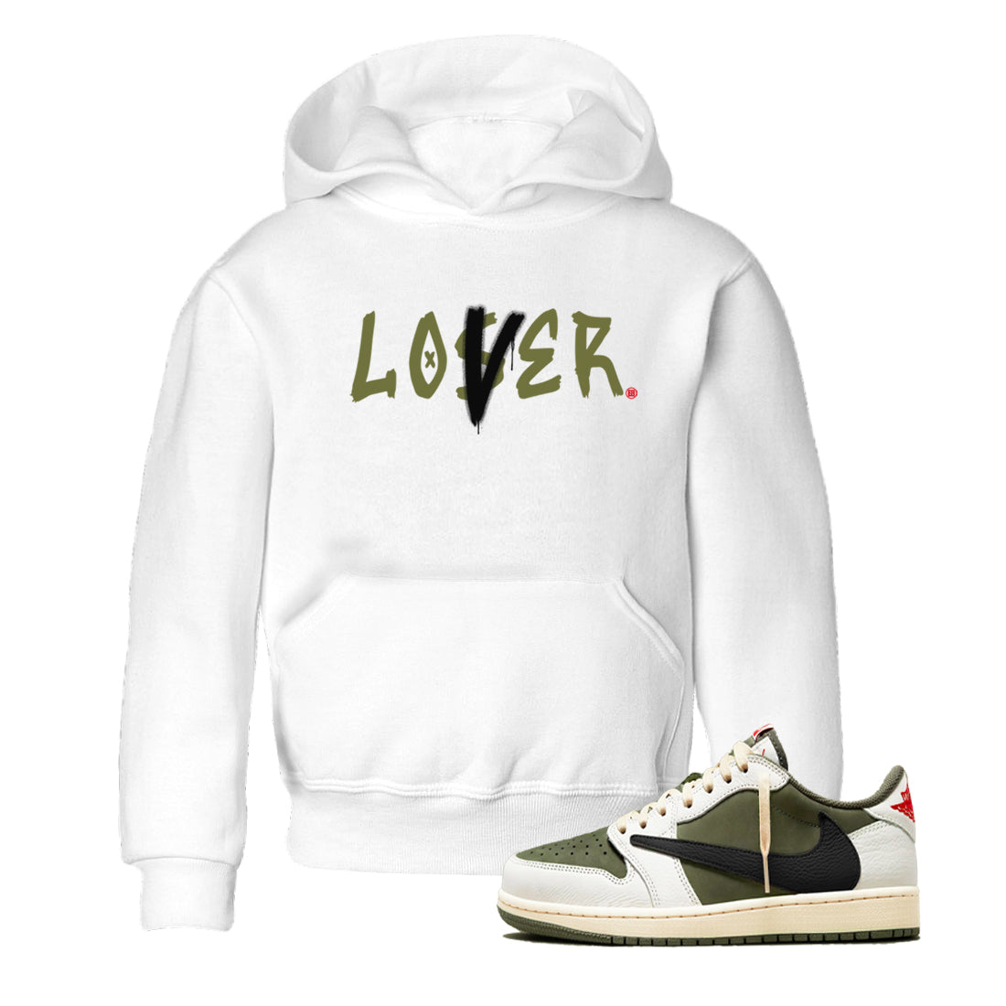 Loser Lover snkmatch Tees Kids - Air Jordan 1 Travis Scott Medium Olive