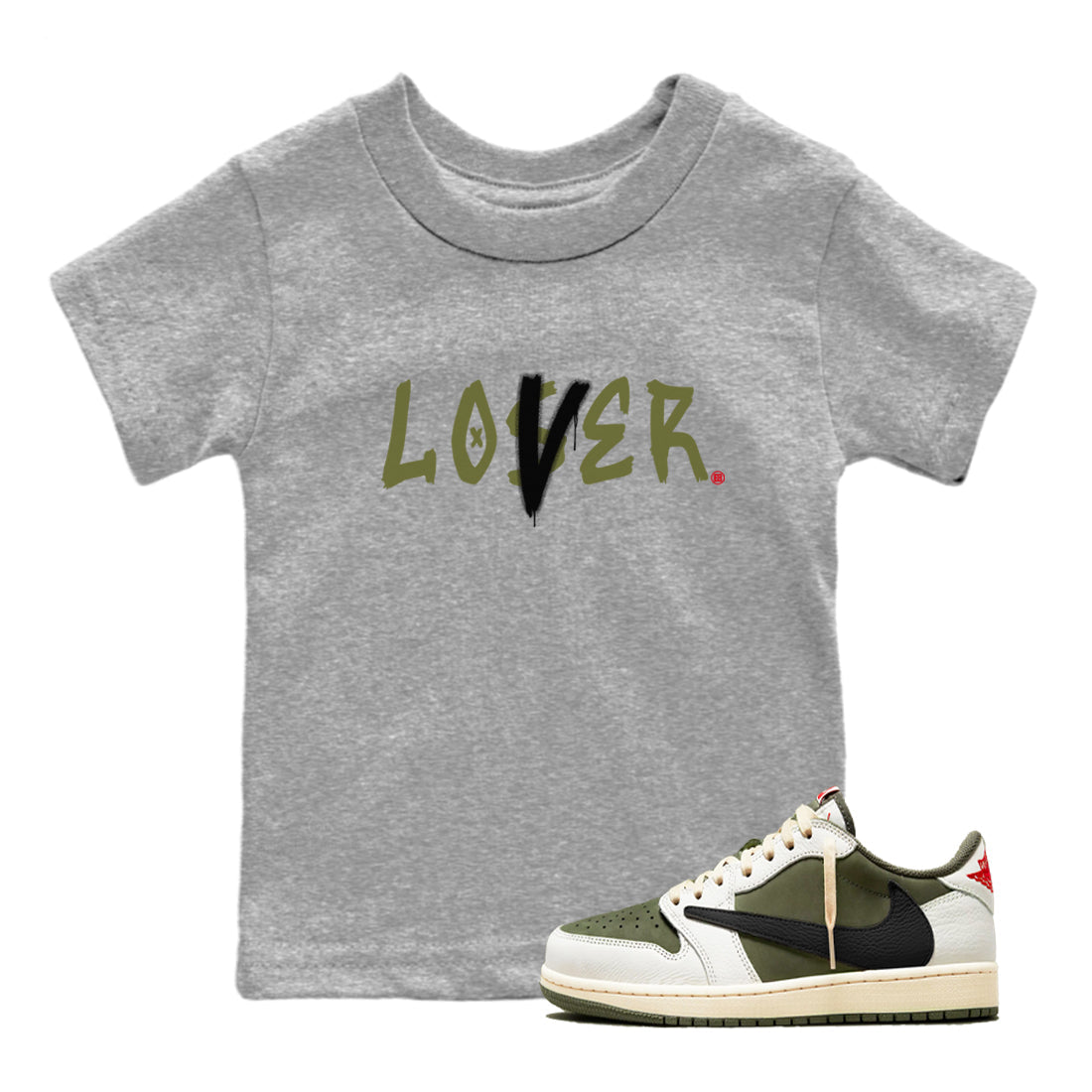 Loser Lover snkmatch Tees Kids - Air Jordan 1 Travis Scott Medium Olive