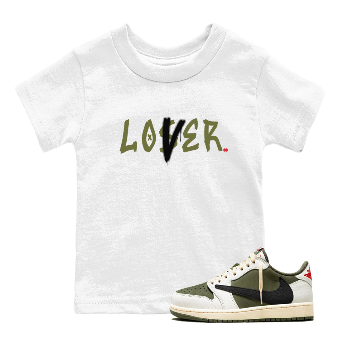 Loser Lover snkmatch Tees Kids - Air Jordan 1 Travis Scott Medium Olive