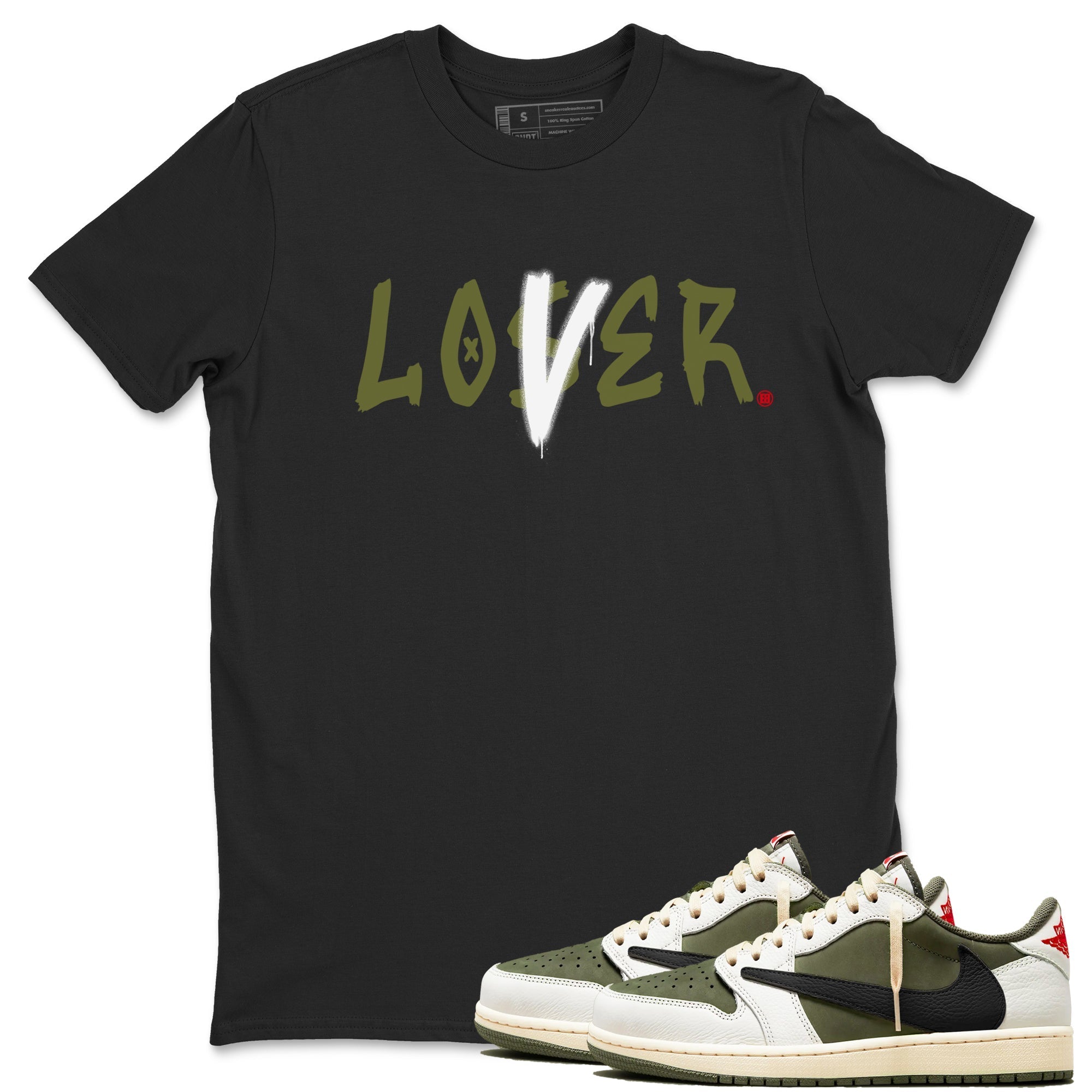 Loser Lover snkmatch Tees - Air Jordan 1 Travis Scott Medium Olive