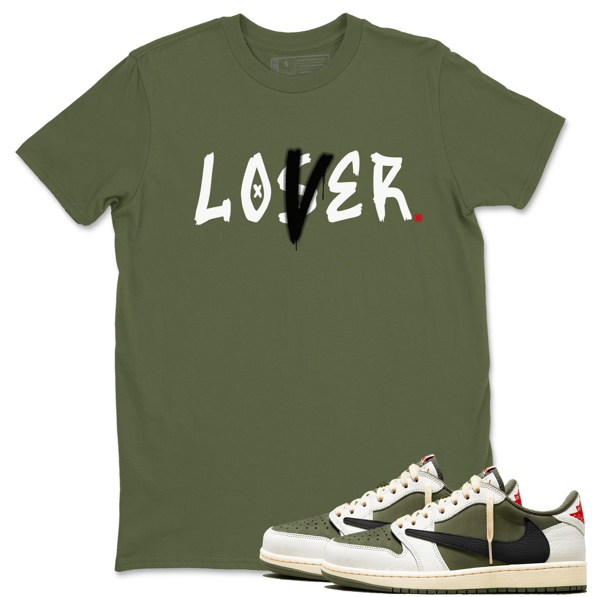 Loser Lover snkmatch Tees - Air Jordan 1 Travis Scott Medium Olive