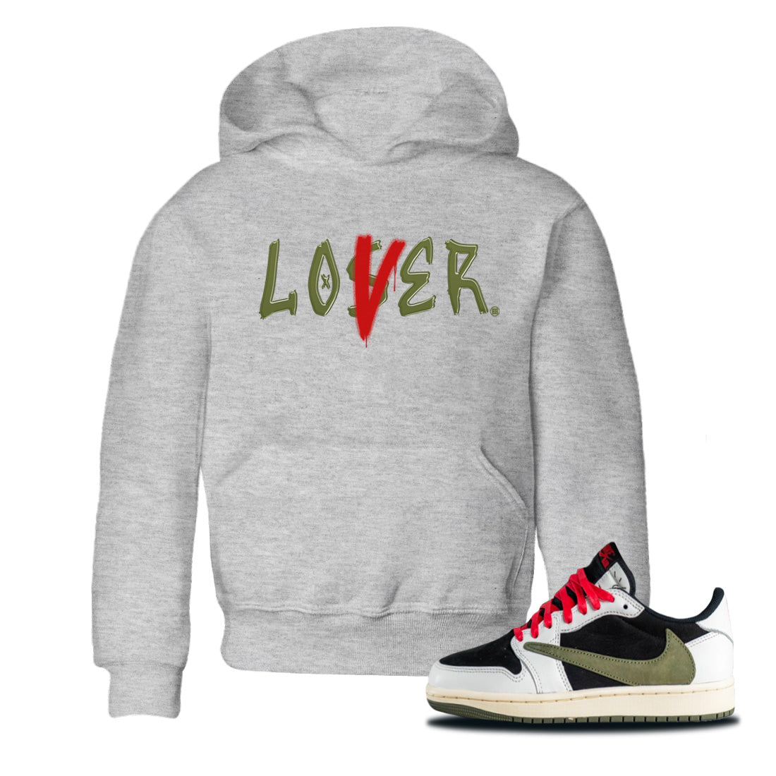 Loser Lover Kids Tops - Air Jordan 1 Travis Scott Olive