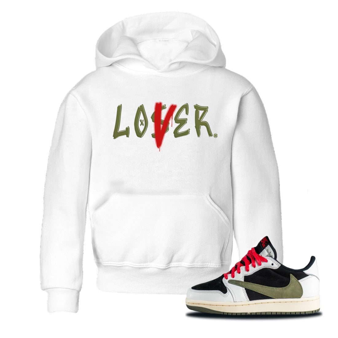 Loser Lover Kids Tops - Air Jordan 1 Travis Scott Olive