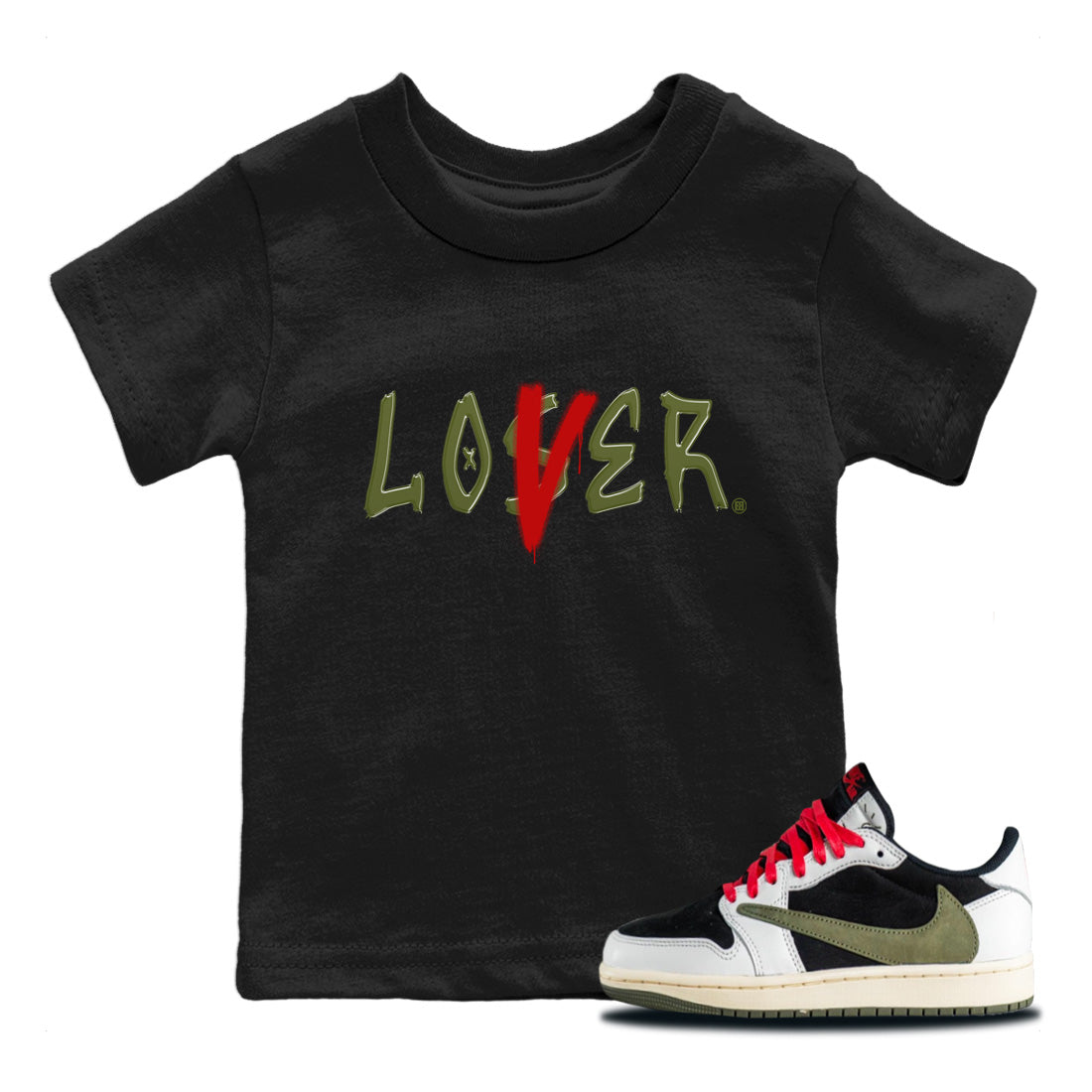 Loser Lover Kids Tops - Air Jordan 1 Travis Scott Olive